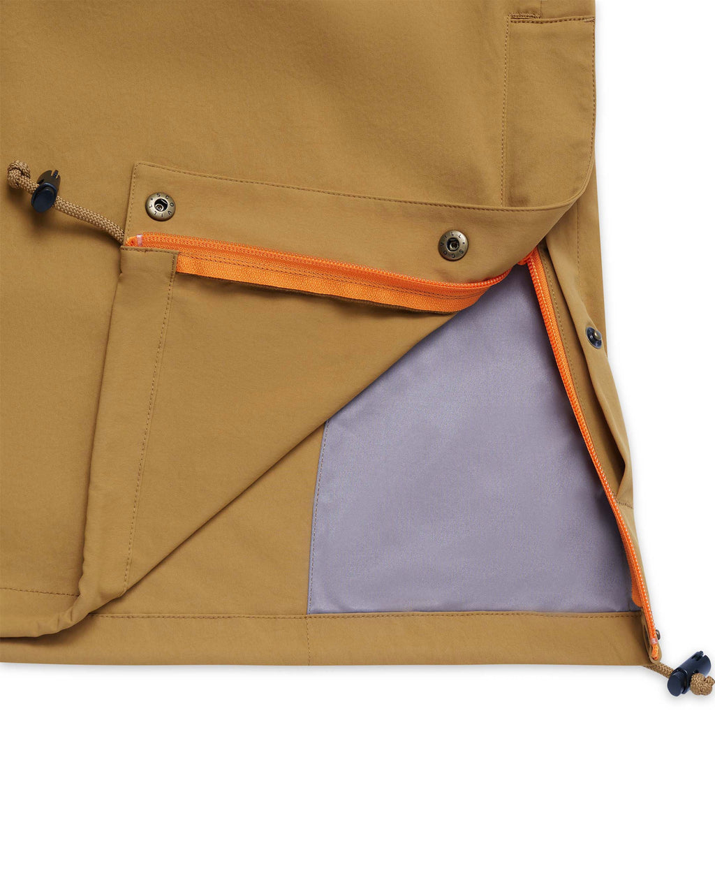 Side seam zipper and microfiber cloth inside the waist of the Active+ Anorak