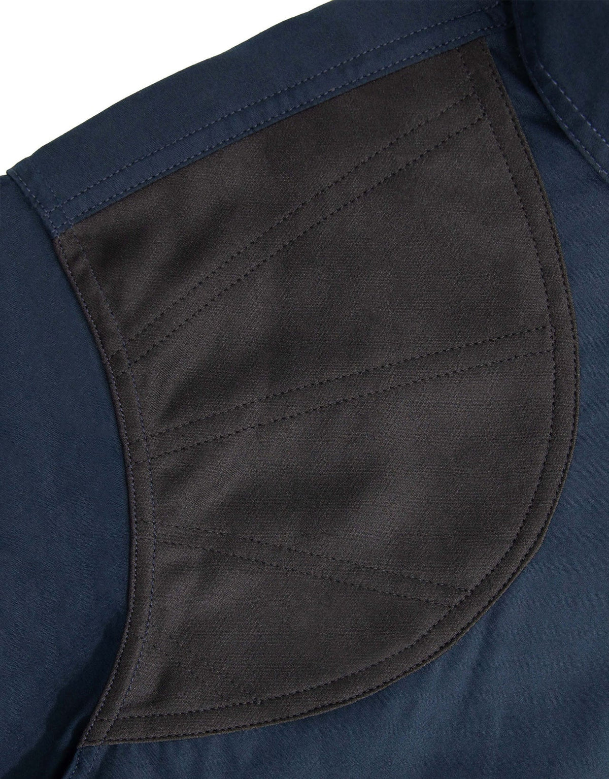 Black neoprene shoulder patch on the navy Jack Carr Shirt #002