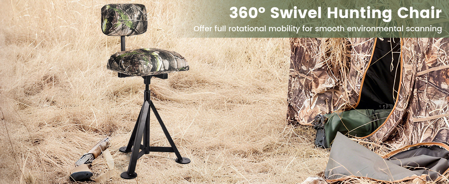 Swivel Hunting Chair Tripod Blind Stool with Detachable Backrest