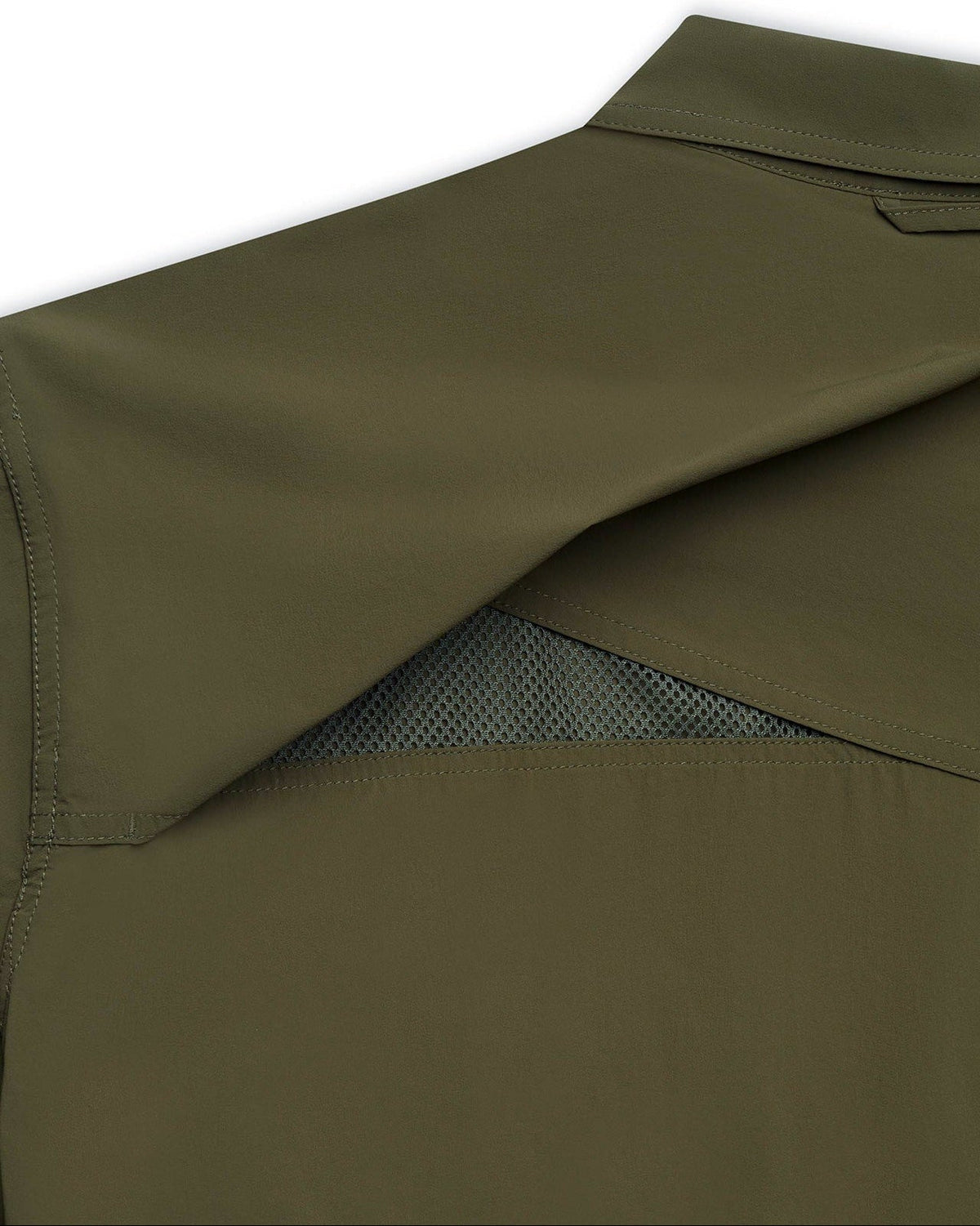 Breathable back yoke vent on the Olive Active+ Guide Shirt
