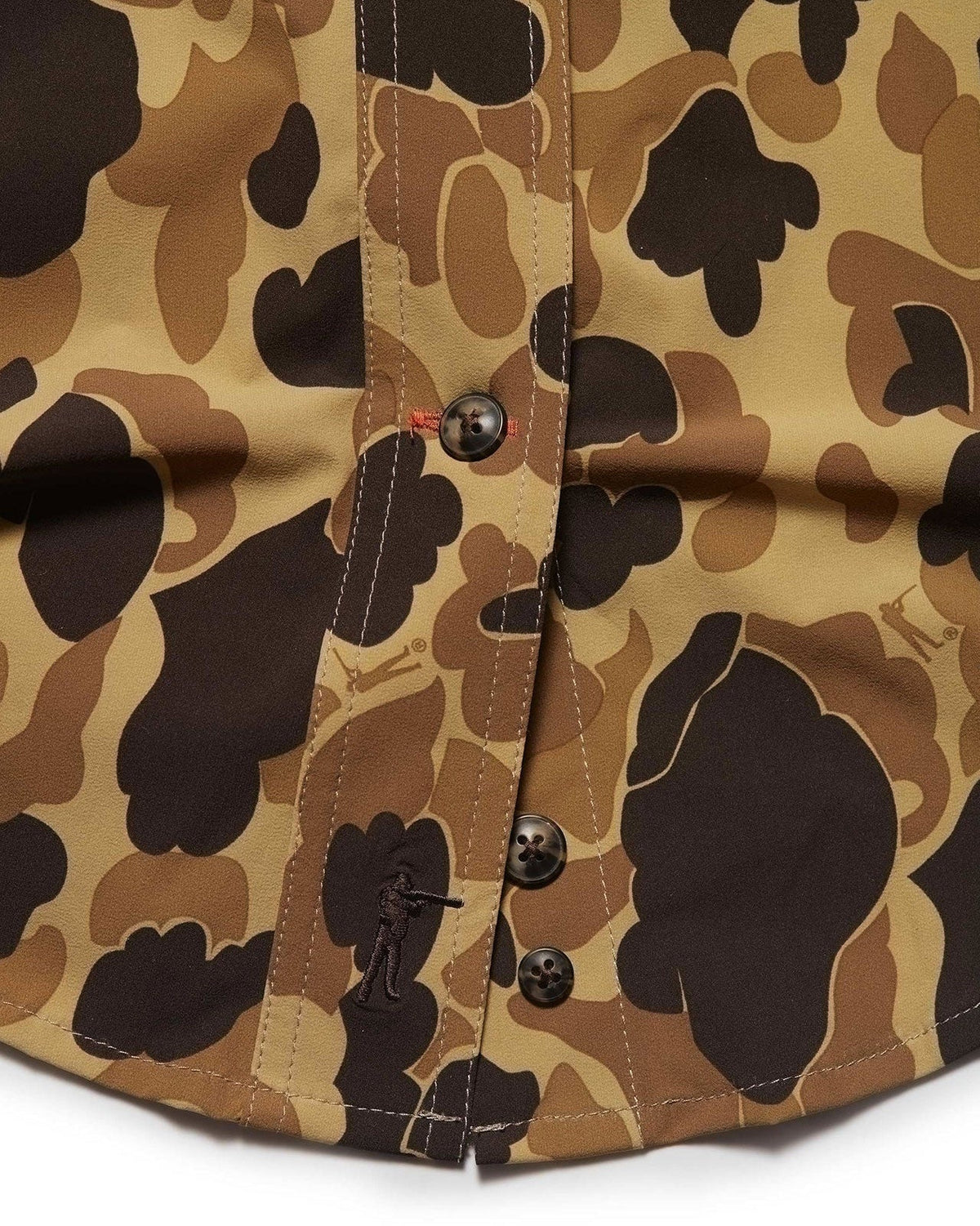 Button placket detail on the Original Camo Active+ Joan Field Shirt