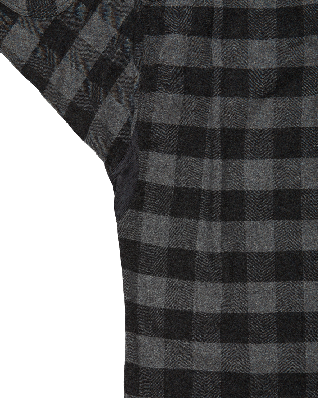 Tech Vent underarm detail on the Grey Buffalo Plaid Sportsmans Shirt