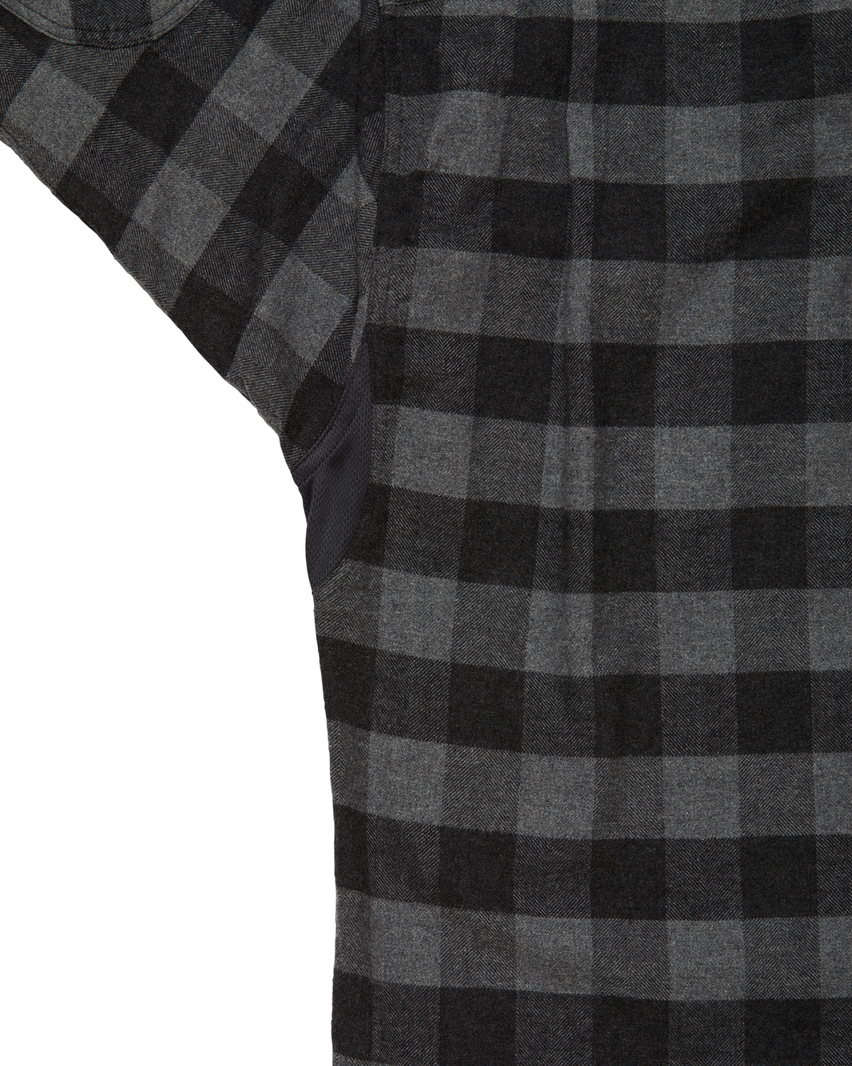 Tech Vent underarm detail on the Grey Buffalo Plaid Sportsmans Shirt