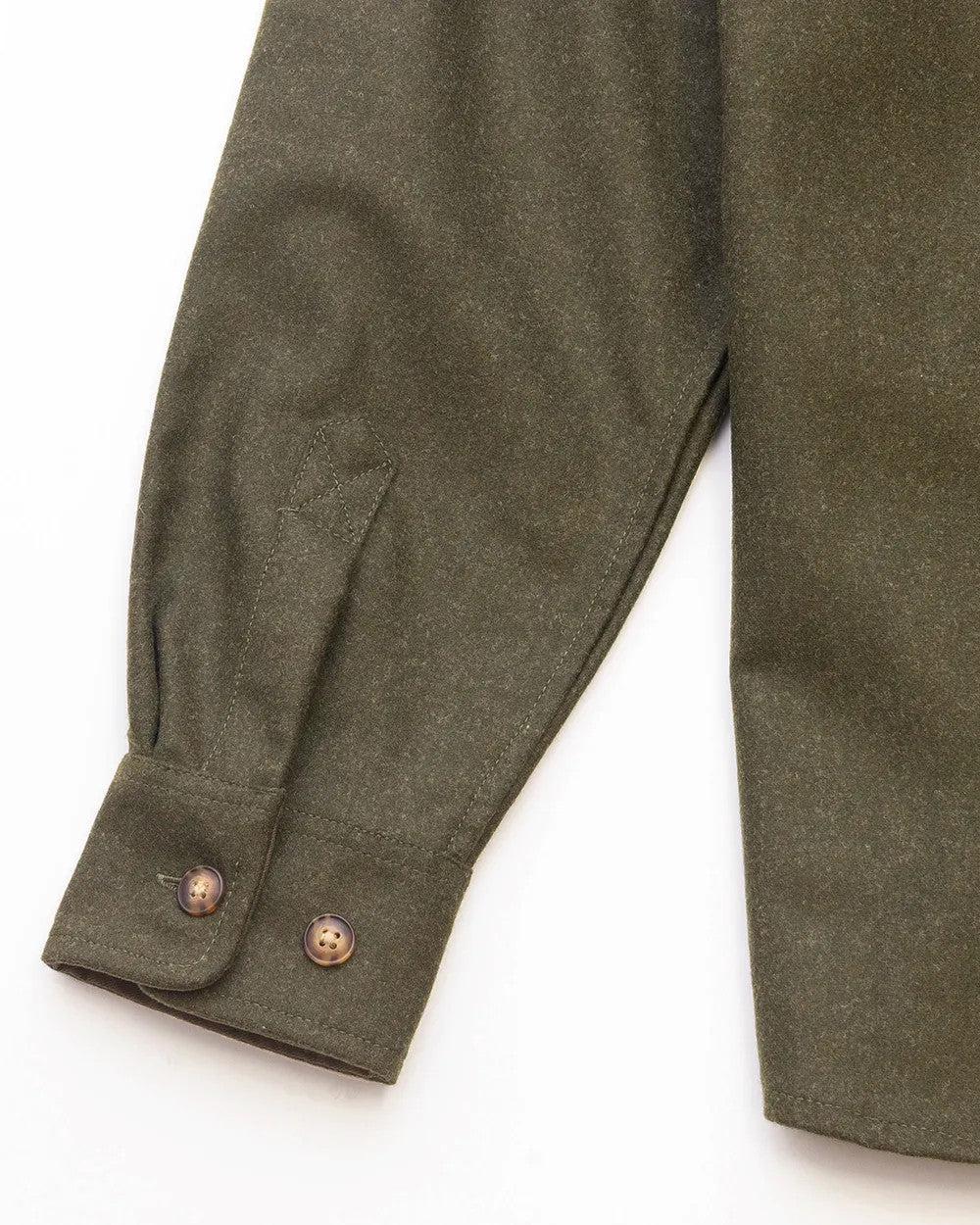 Buttoned cuff on the Loden Green Mariners Overshirt sleeve