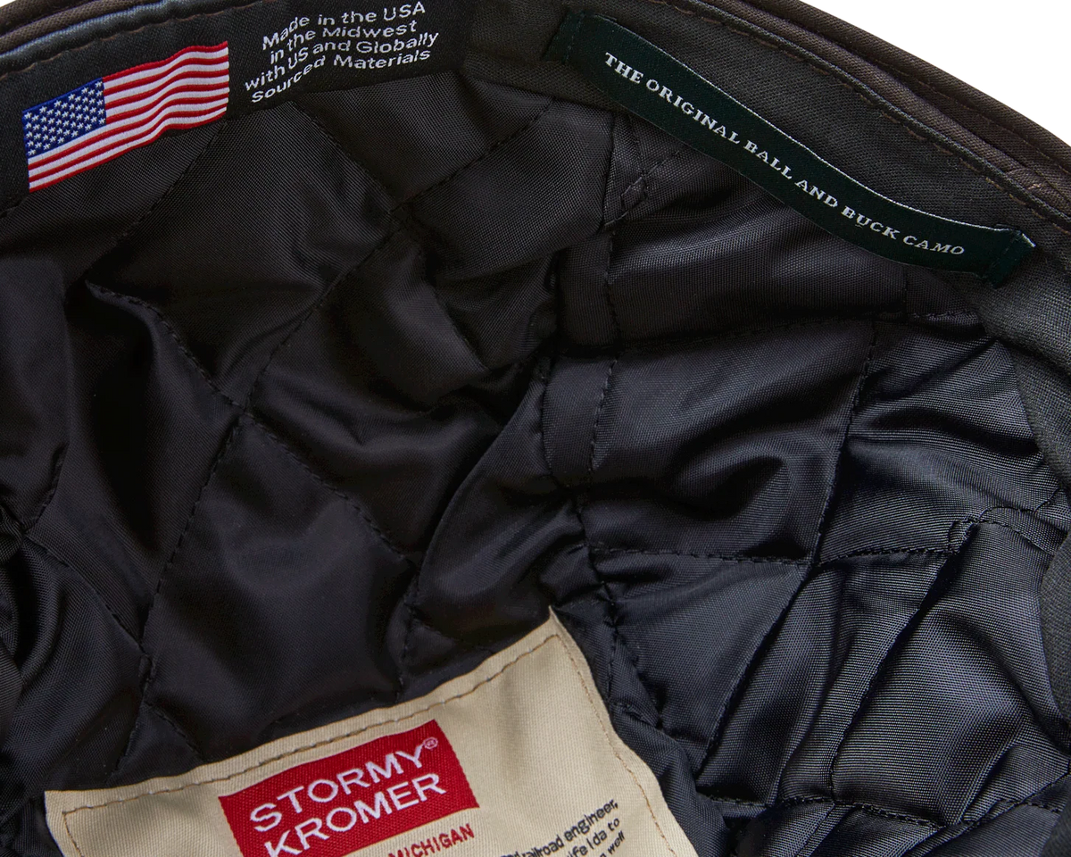 Quilted Lamilite insulated lining with USA flag label inside the Stormy Kromer cap