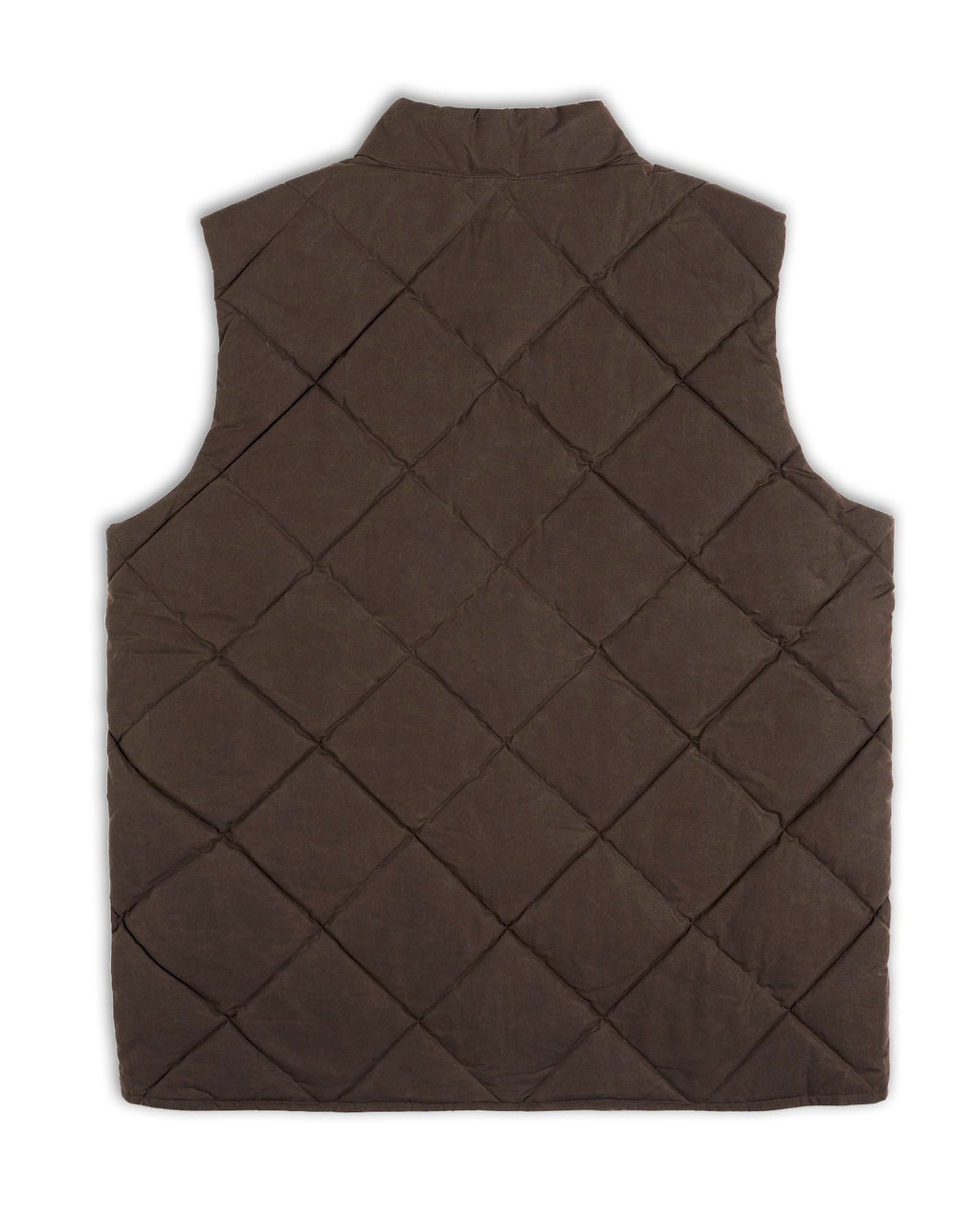 Arthur Quilted Waxed Down Vest in Brown, back view