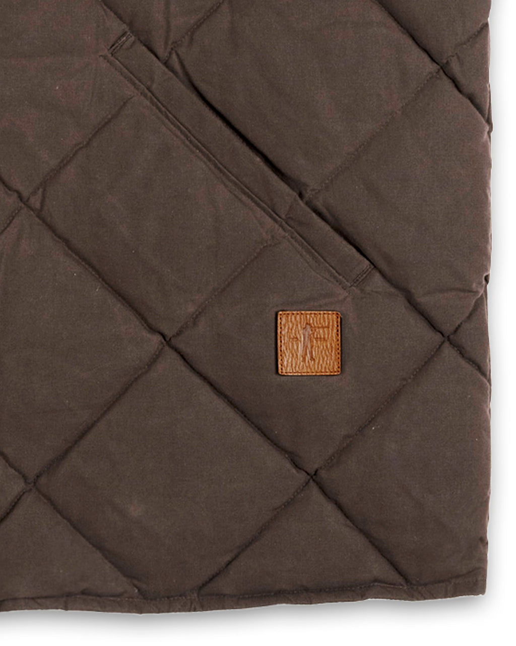 Diamond quilting and leather Arthur patch on the Brown Arthur Down Vest