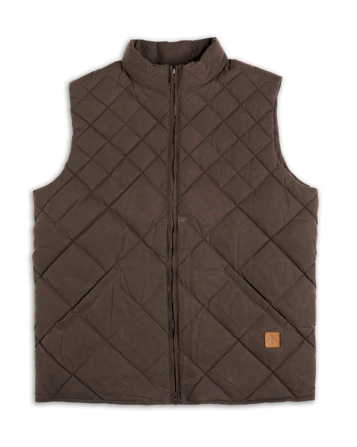 Ball and Buck Arthur Quilted Waxed Down Vest in Brown, front view