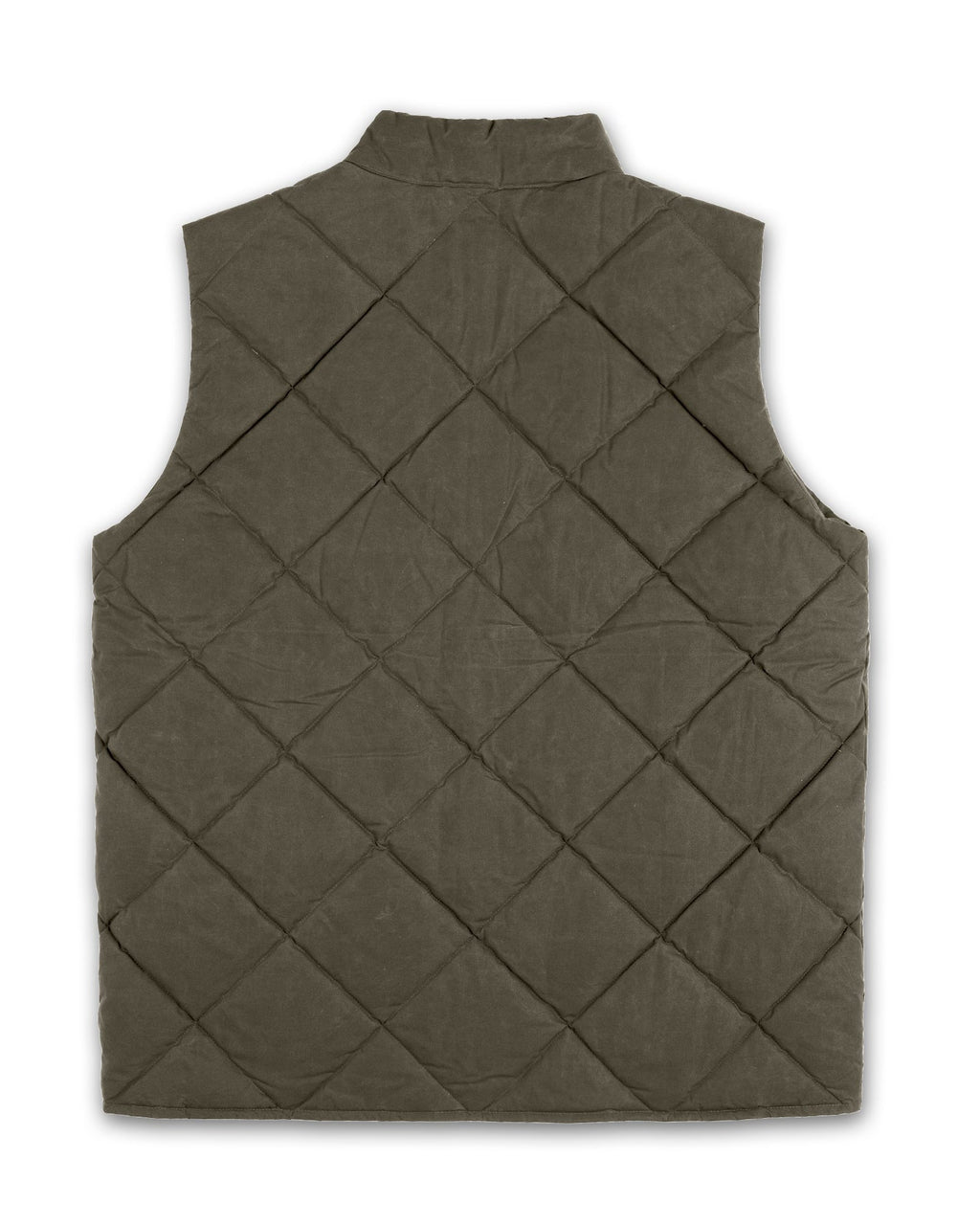 Arthur Quilted Waxed Down Vest in Loden Green, back view with gradient quilting