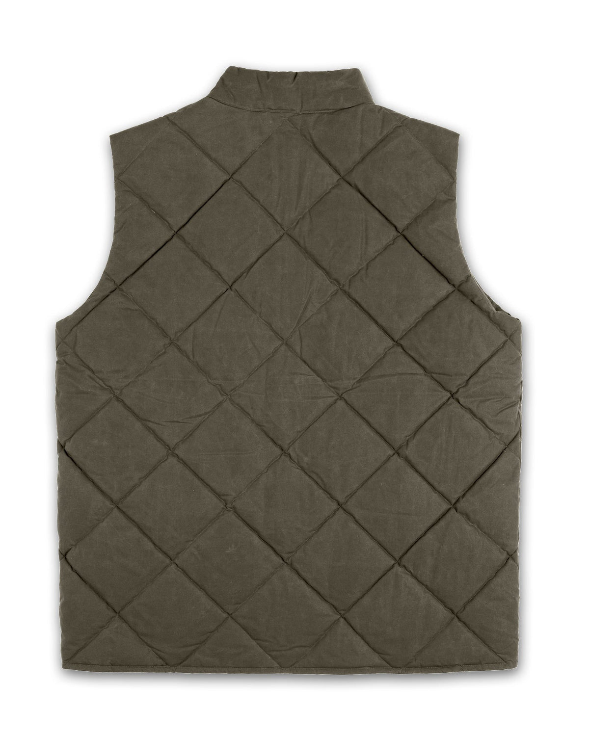Arthur Quilted Waxed Down Vest in Loden Green, back view with gradient quilting