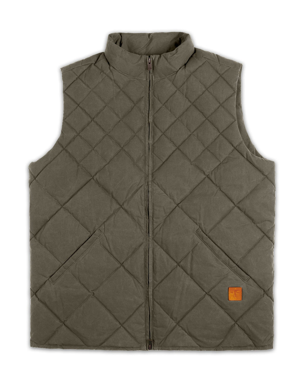 Ball and Buck Arthur Quilted Waxed Down Vest in Loden Green, front view