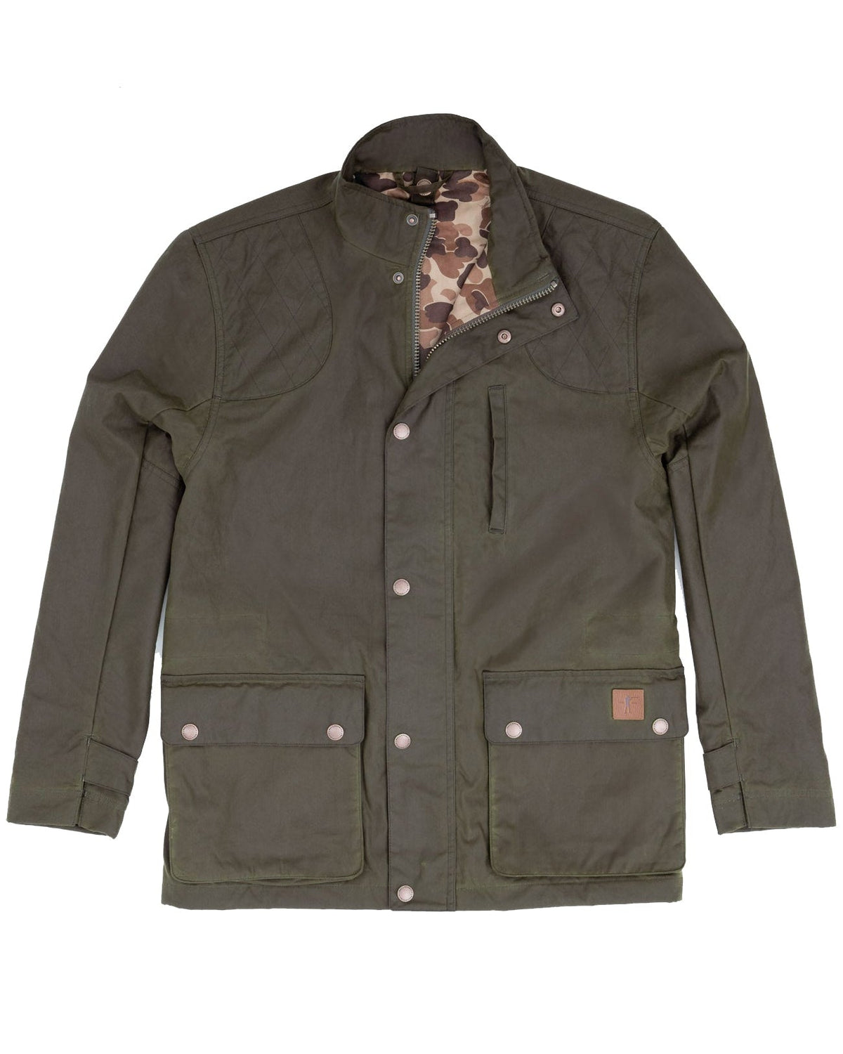 Ball and Buck Waxed Field Jacket in Dark Olive, front view