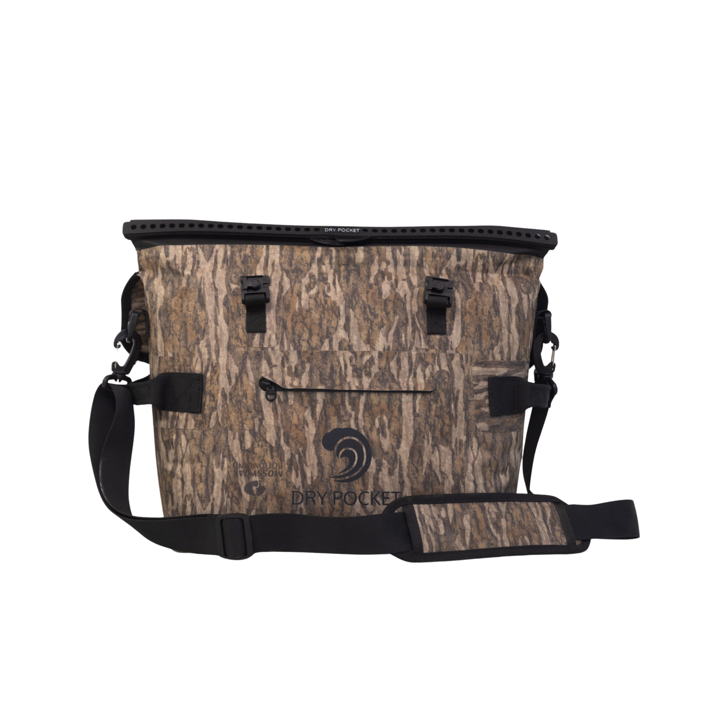 Mossy Oak Bottomland camo dry bag with shoulder strap, waterproof storage for hunting and outdoor gear