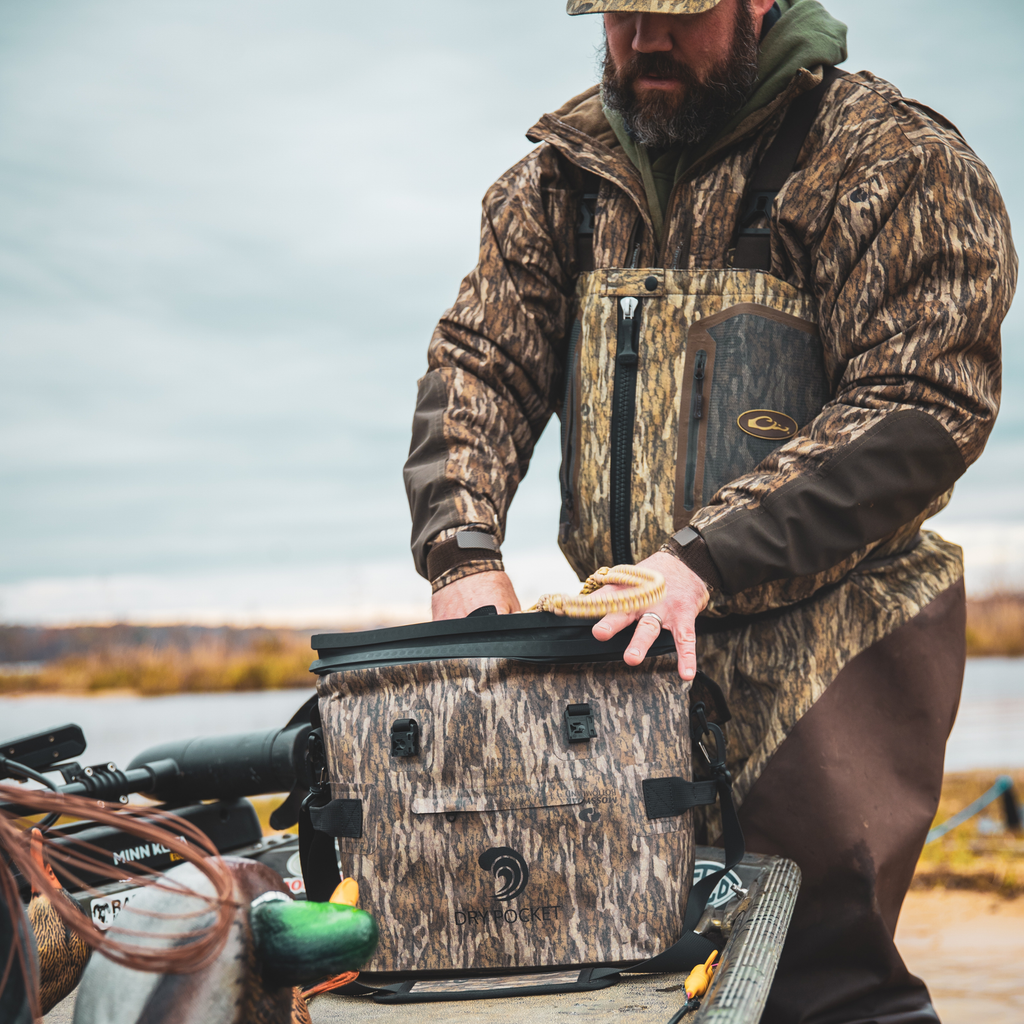 Camouflage dry bag with waterproof seal for hunting gear storage