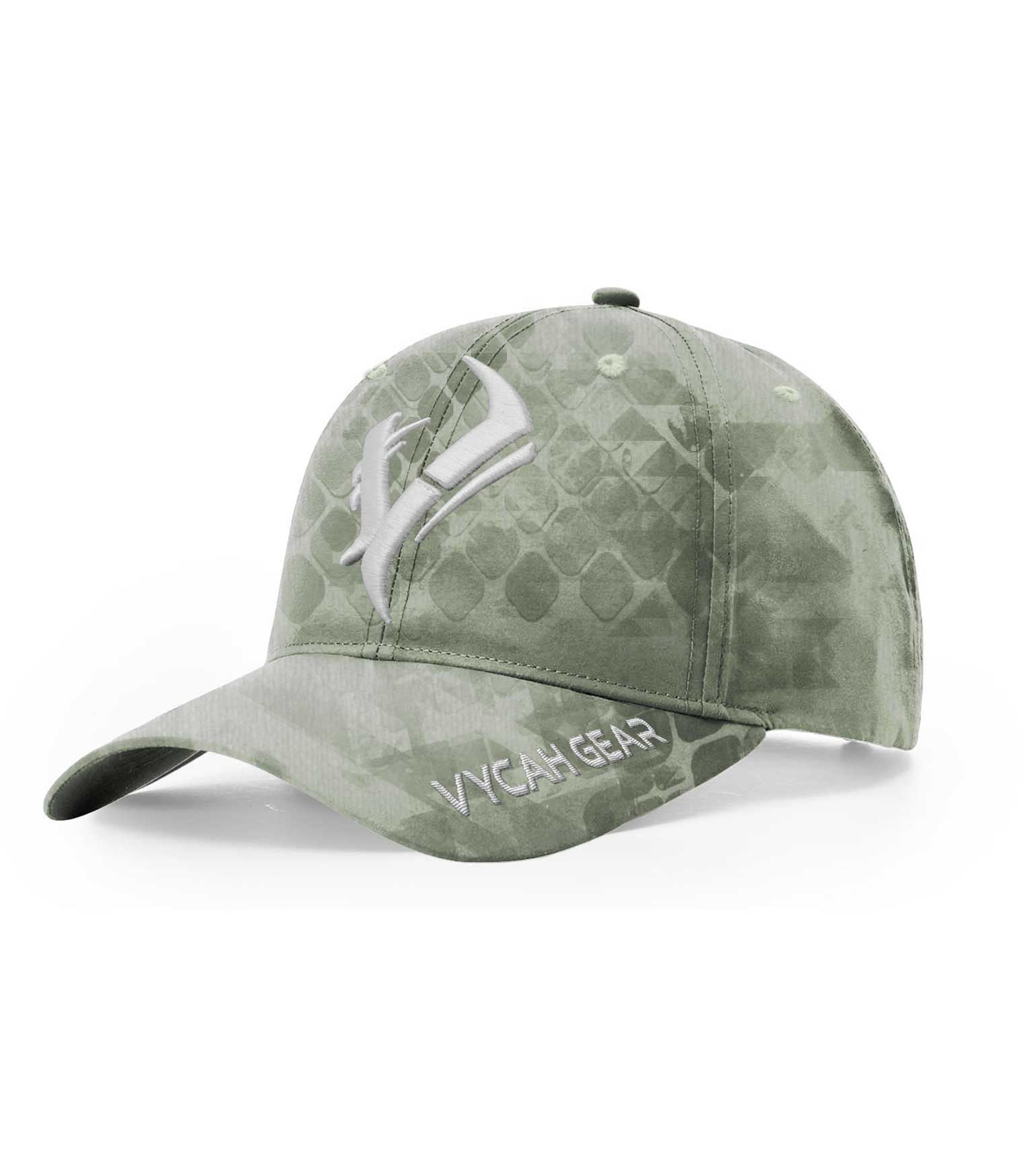 Vycah Gear olive camo hunting cap with embroidered logo, ideal for outdoor adventures and hunting gear
