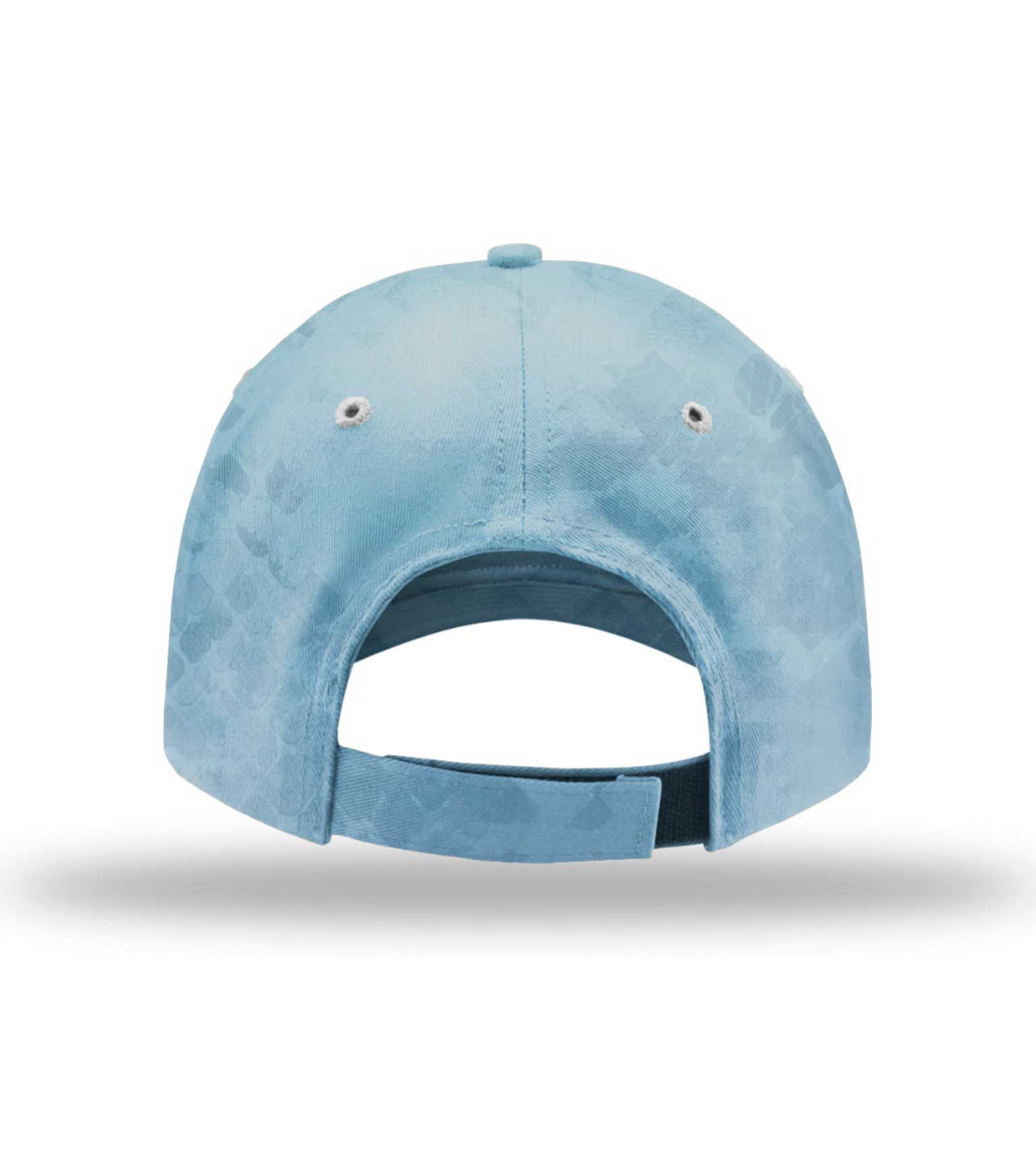 Light blue camo baseball cap with adjustable strap, ideal for hunting and outdoor adventures