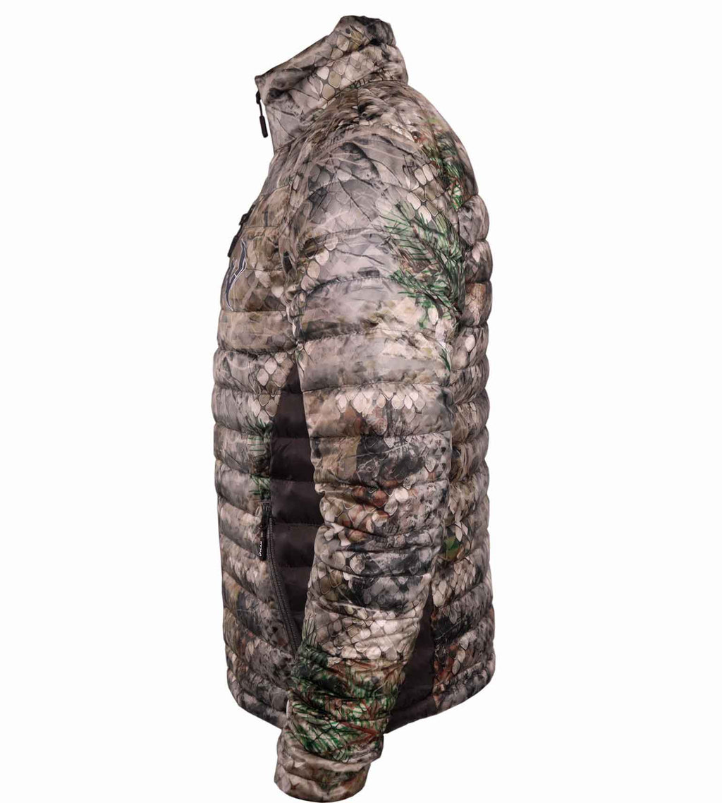 Vycah Cobalt Down Jacket in Fall camo, side view