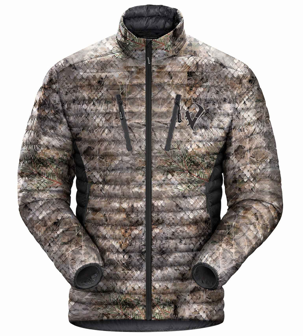 Vycah Cobalt Down Jacket in Fall camo, front view