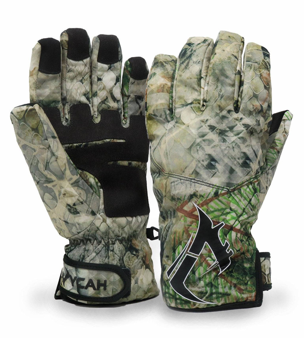 Vycah Conley insulated hunting gloves in Fall camo with black leather palm and Velcro cuff strap