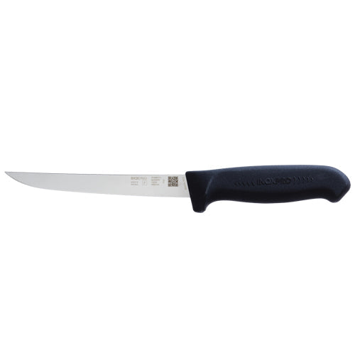 Black-handled hunting knife with stainless steel blade, ideal for outdoor and field use