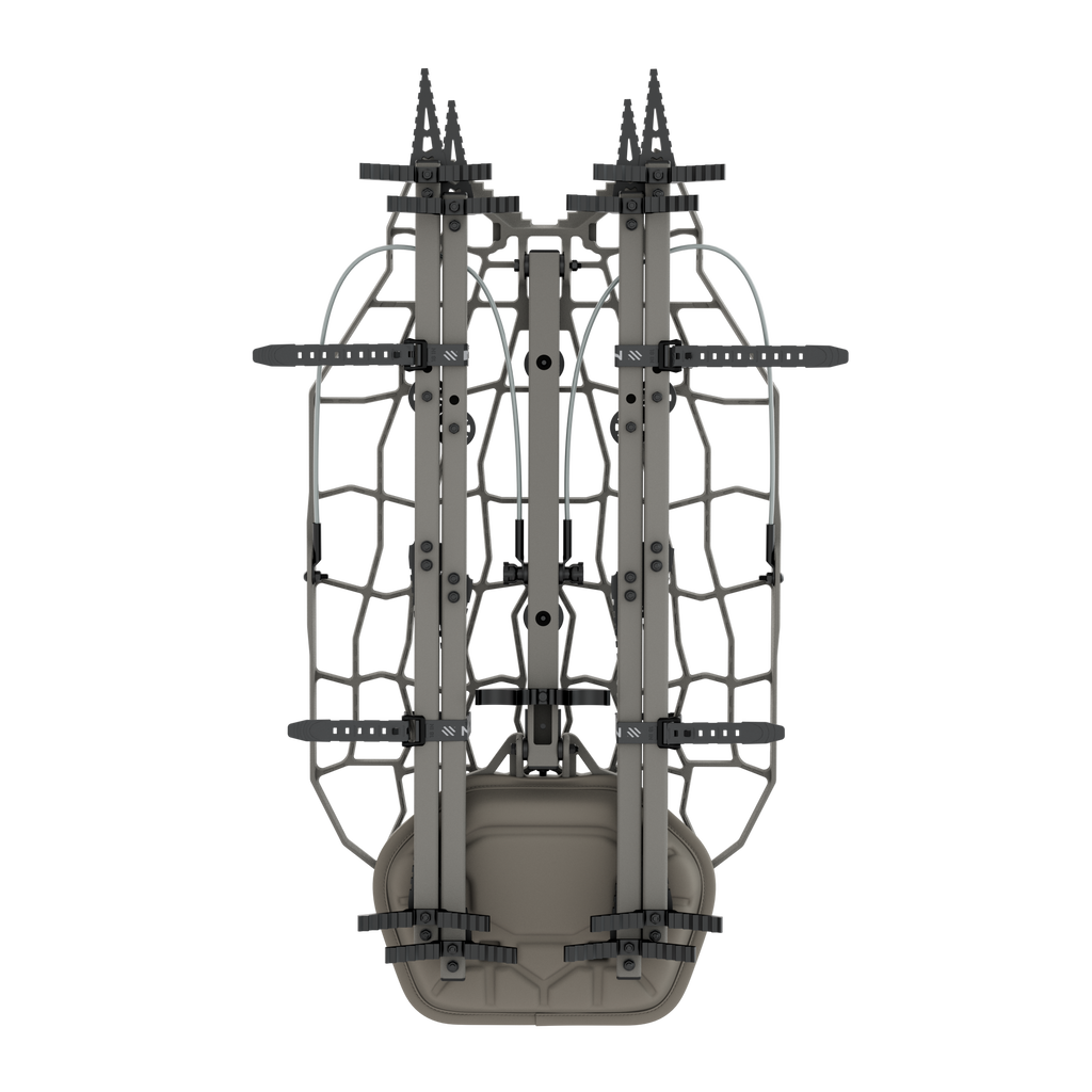 Tactical hunting backpack frame with adjustable straps and gear attachment points for outdoor expeditions
