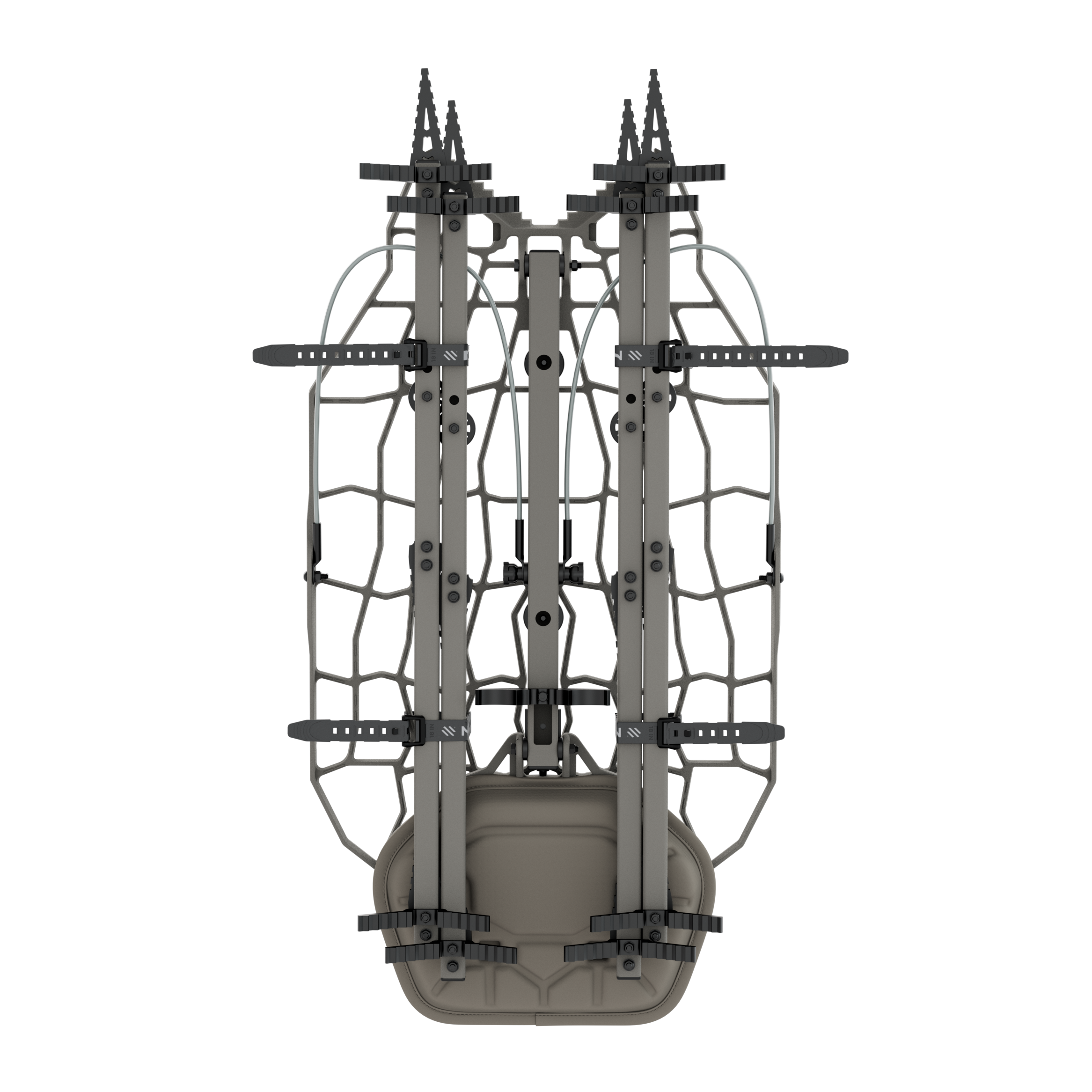 Tactical hunting backpack frame with adjustable straps and gear attachment points for outdoor expeditions