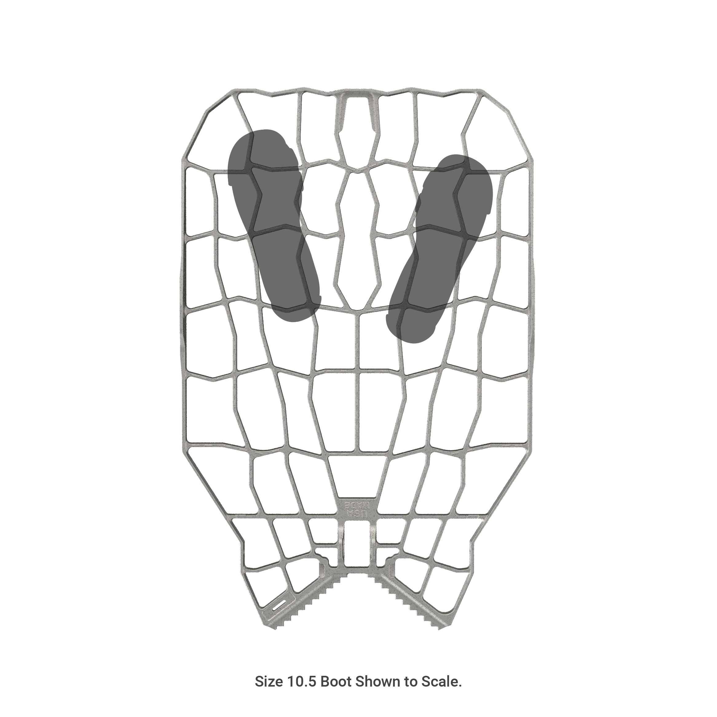 Hunting boot insole with hex grid design, shown with size 10.5 boot for scale, USA made