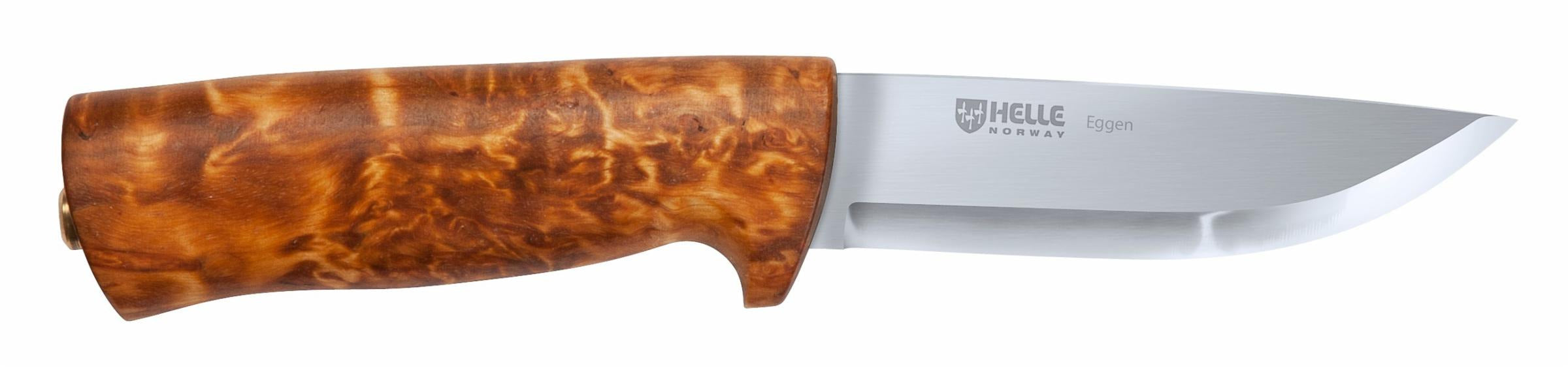 Helle Eggen fixed blade knife with burl wood handle, stainless steel blade for hunting and outdoor use