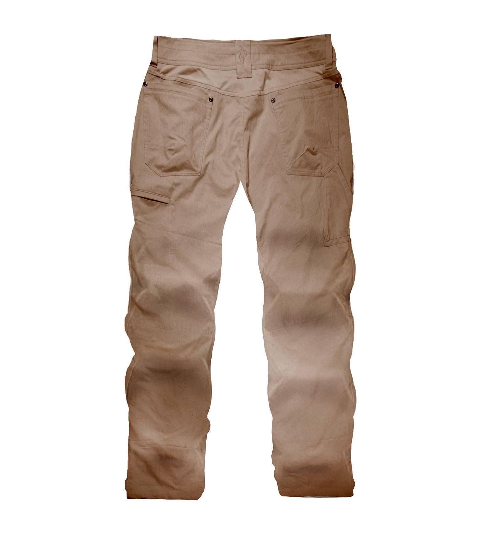 Tan hunting pants with multiple pockets, durable fabric for outdoor use
