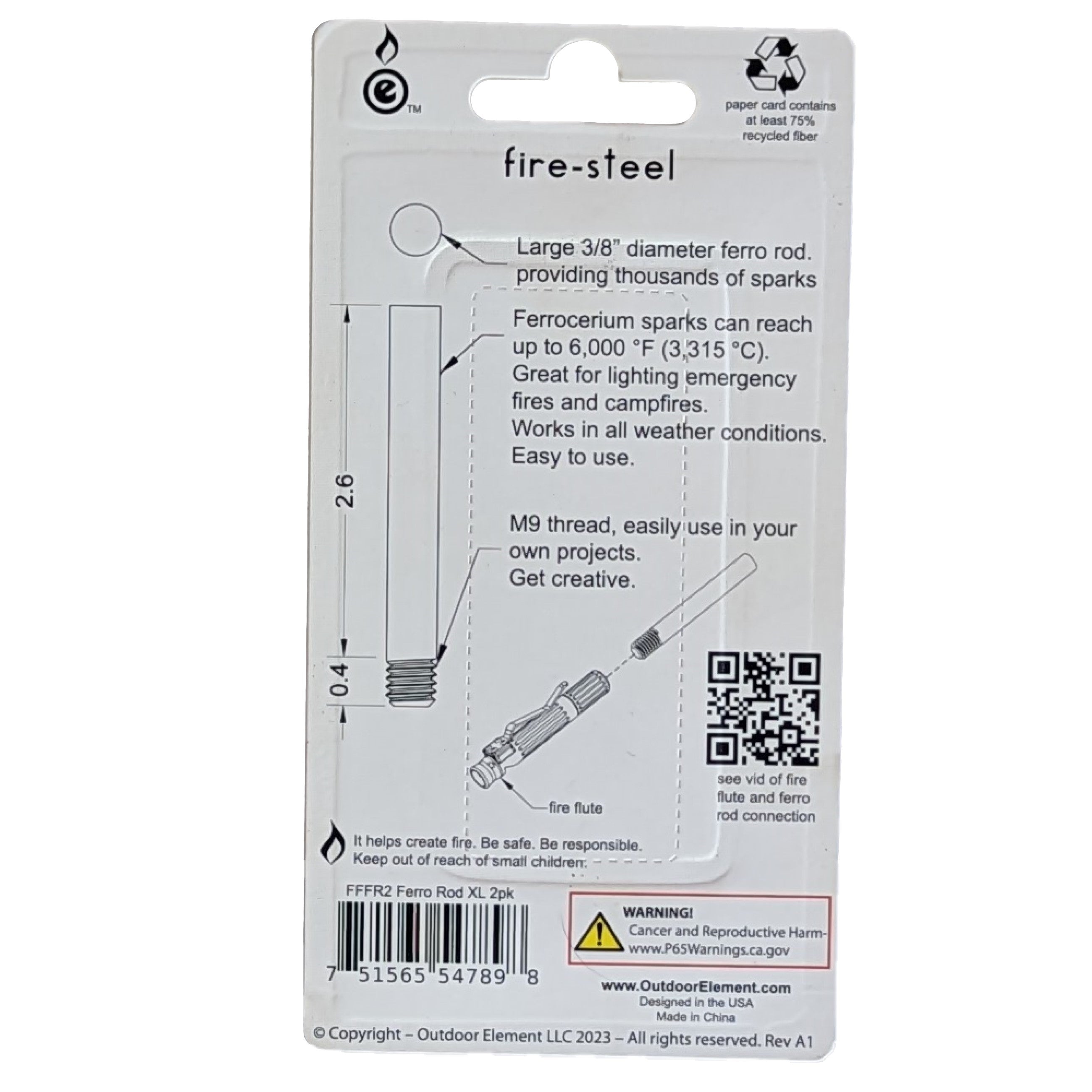 XL Fire-Steel Replacement 2pk Ferro Rod for Fire Flute