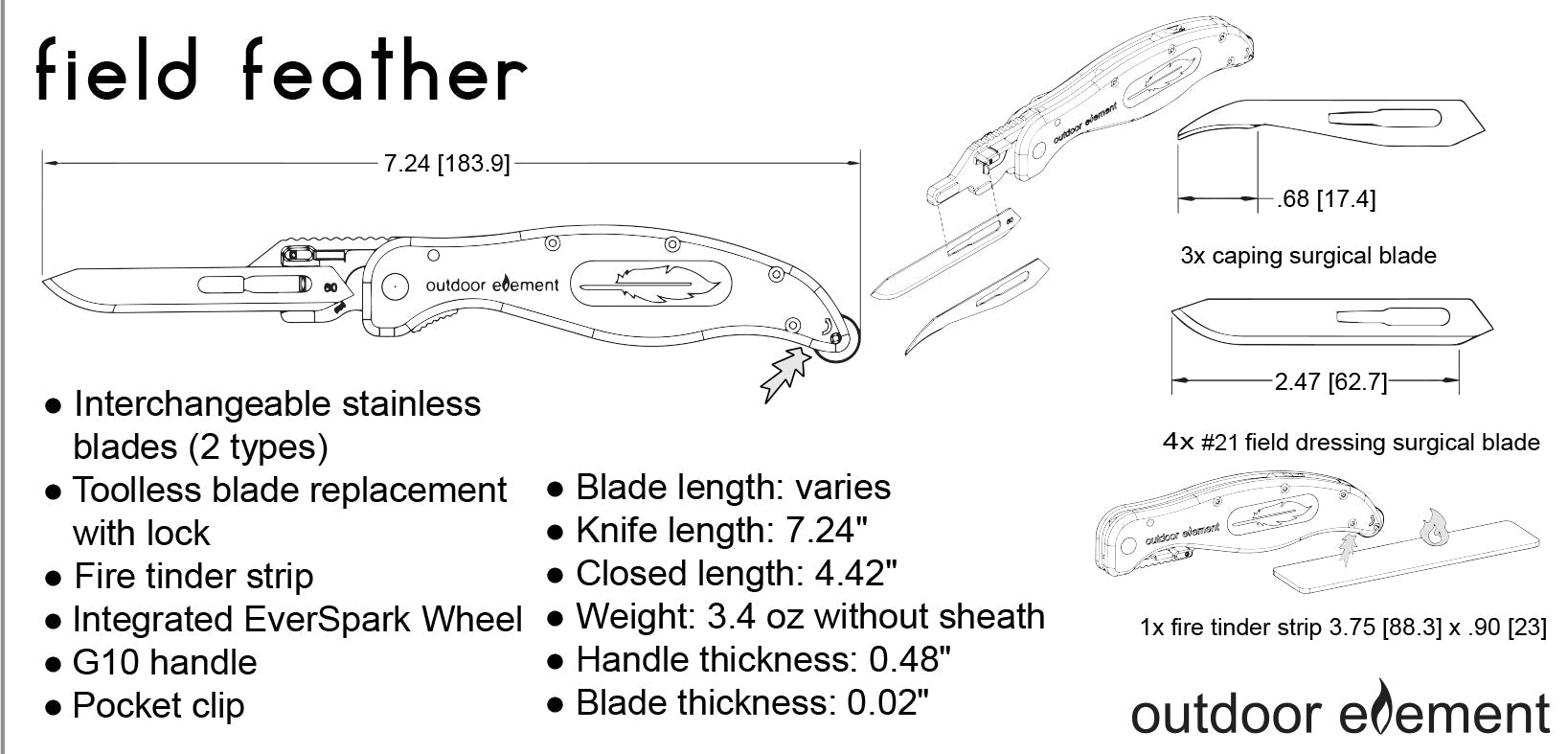 Field Feather - Replaceable Blade Folding Knife