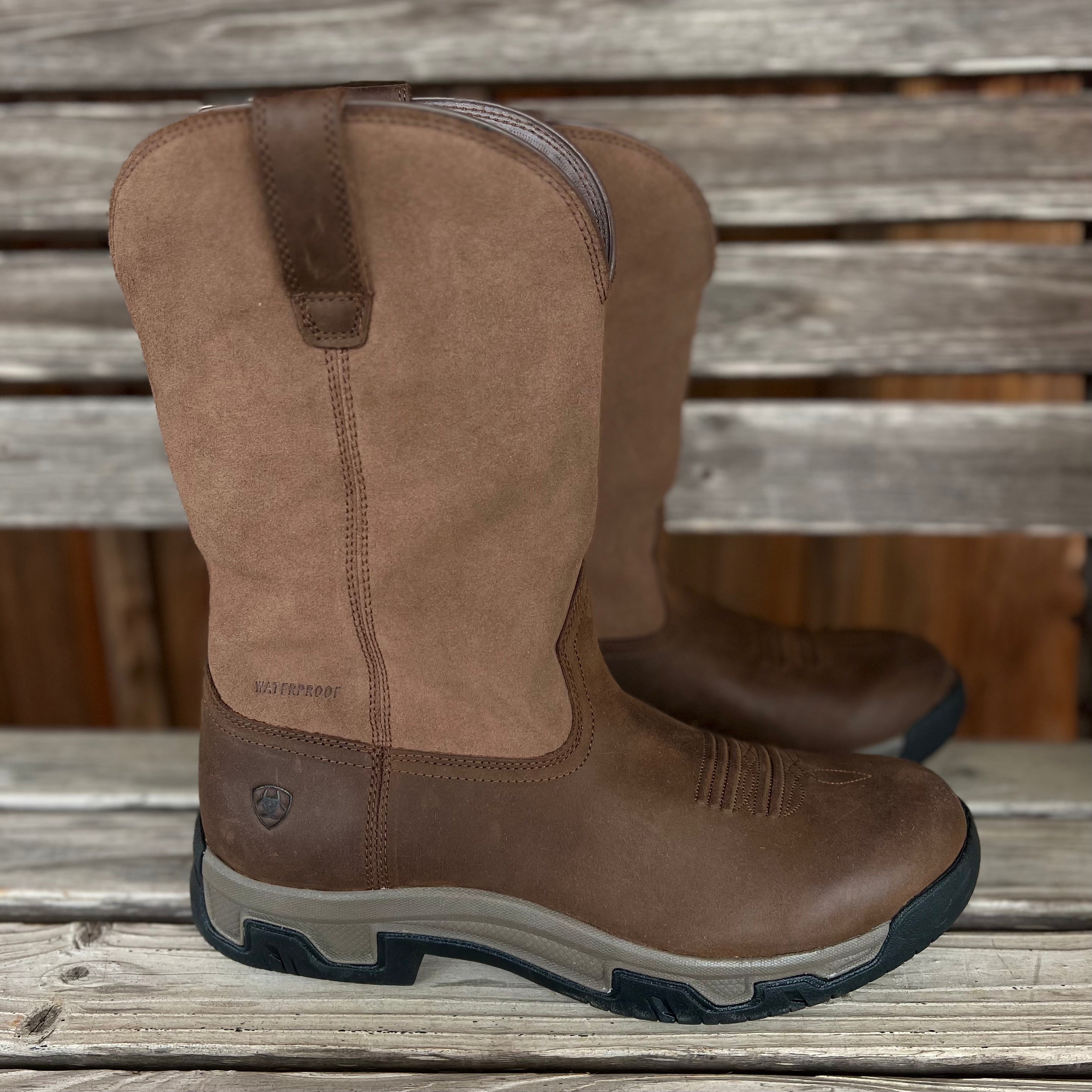 Ariat Terrain H2O Waterproof Pull-On Boot in Distressed Brown – front view | Venator Hunting