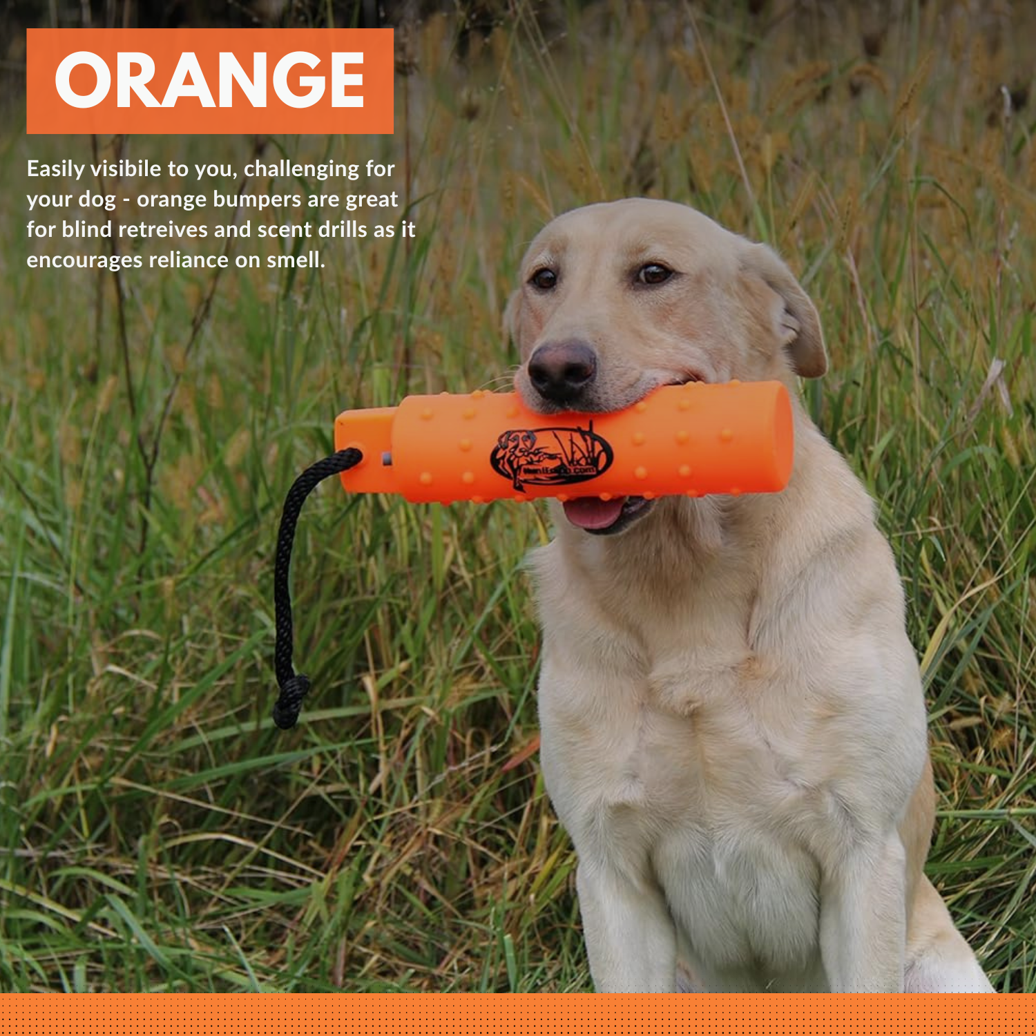 HuntEmUp Standard 2-Inch Orange Dog Training Bumpers with Throw Rope and Air Valve – 6 Pack