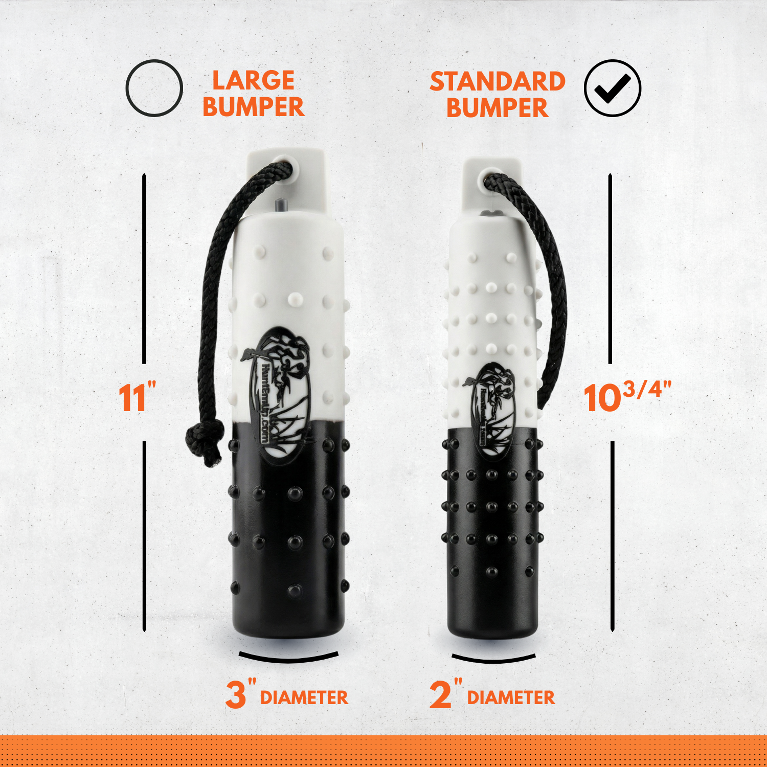 The HuntEmUp 3in Plastic Dog Training Bumper Dummy w/Valve Black White Flasher