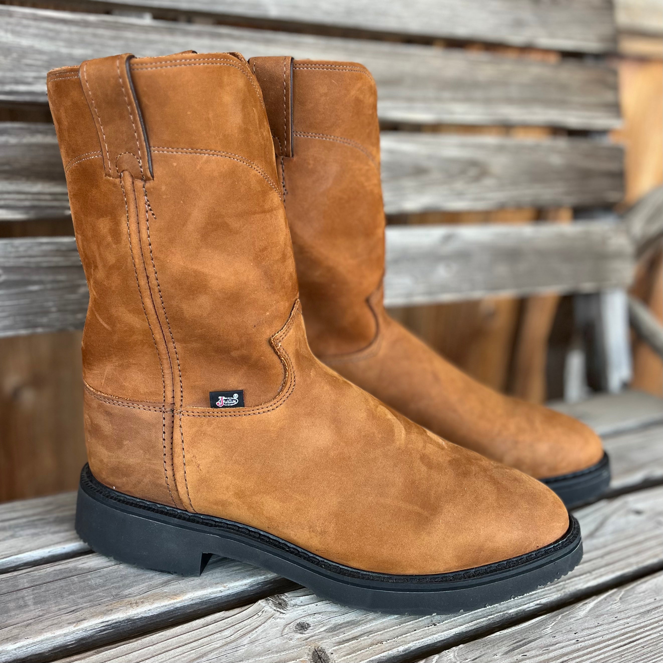 Justin Round Roper Men's Work Boot in Aged Bark – front view | Venator Hunting