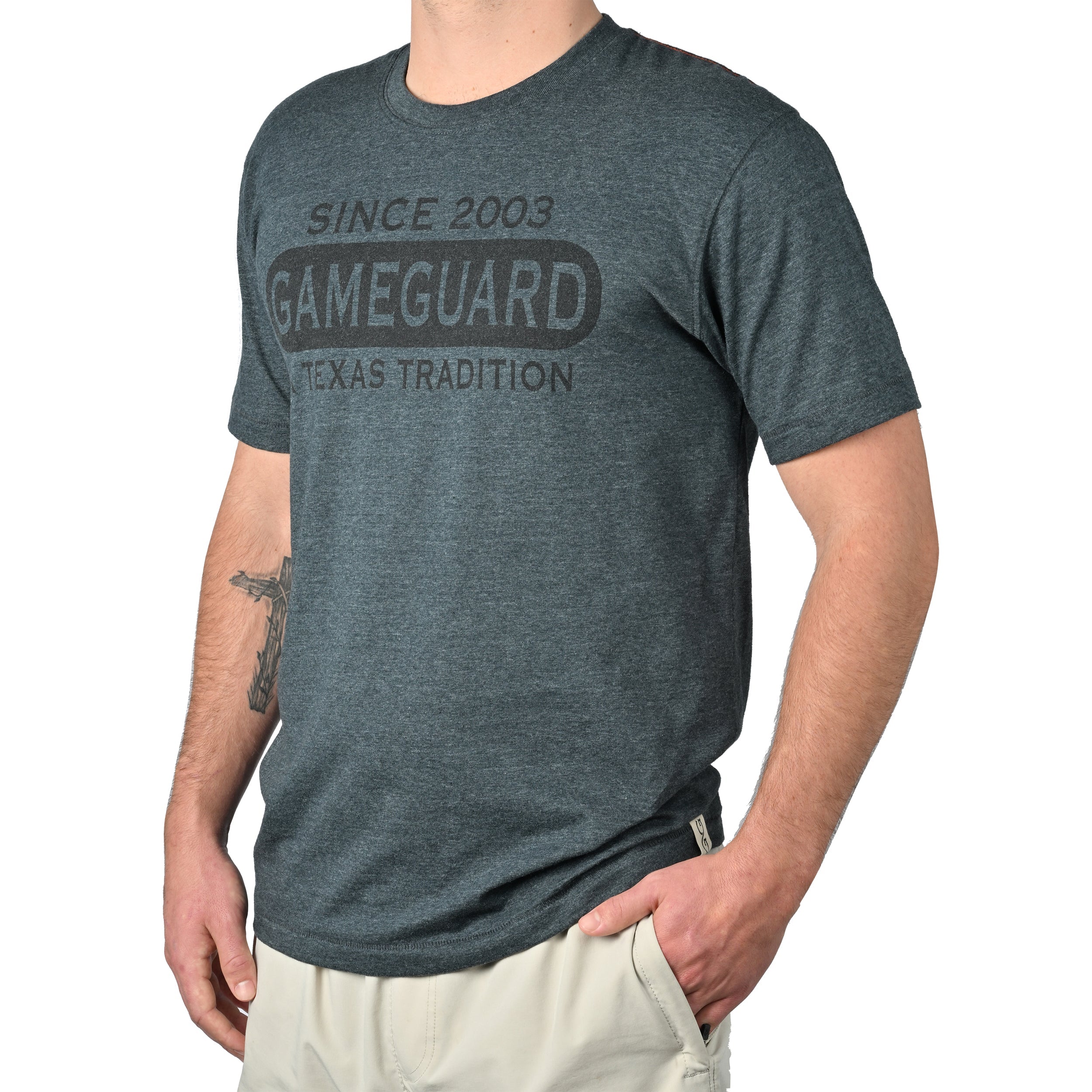 Dark gray GameGuard Texas Tradition t-shirt for hunting and outdoor use, since 2003