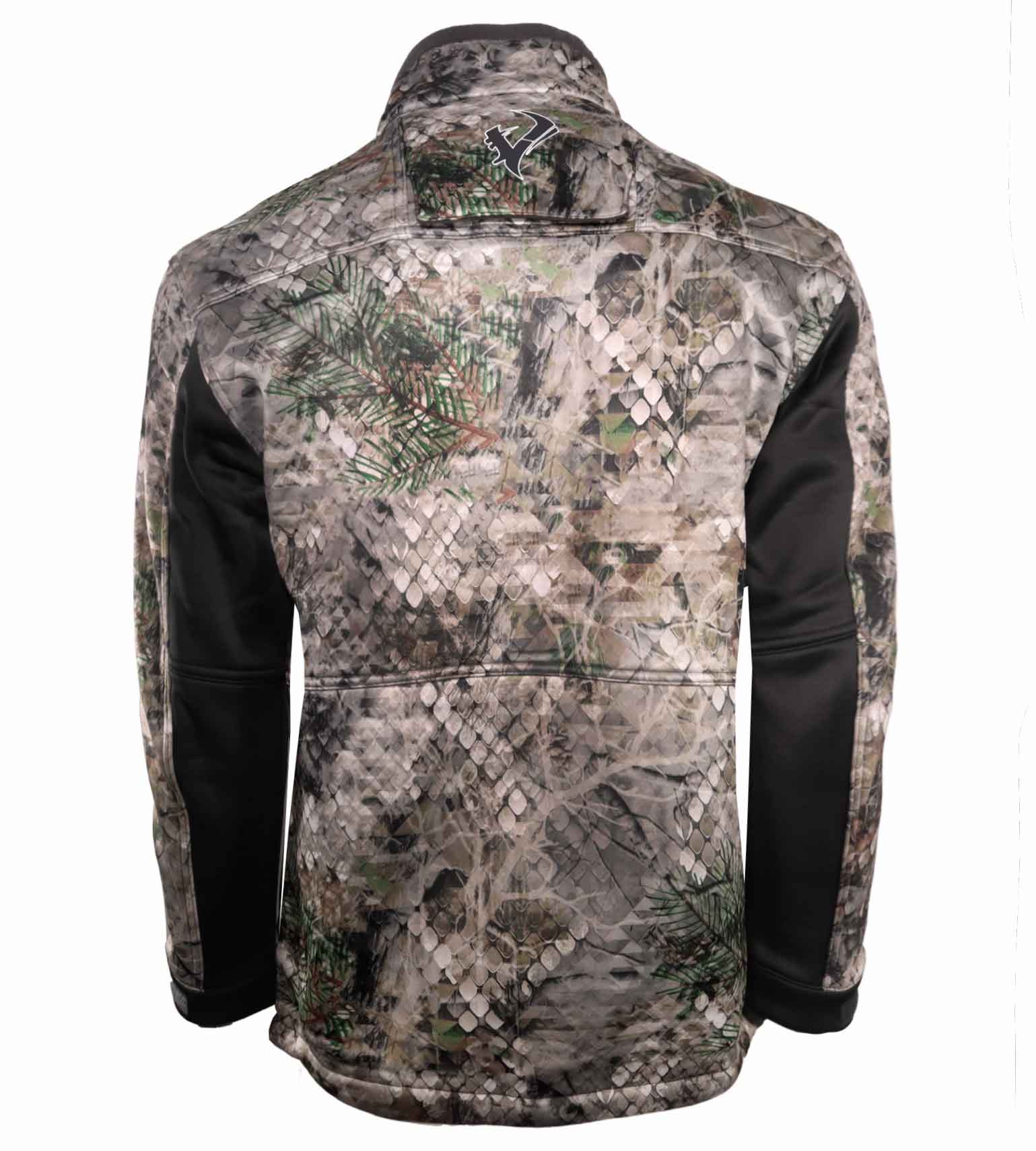 Vycah Kinsley Jacket in Fall camo, back view with Vycah logo at the lower back