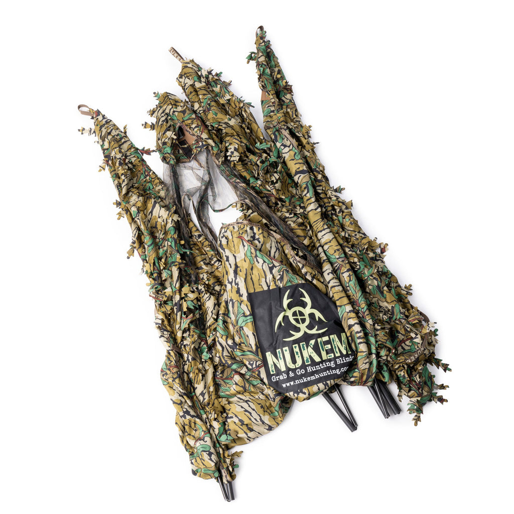 Nukem Grab & Go Hunting Blind with leafy camo pattern for deer and turkey hunting