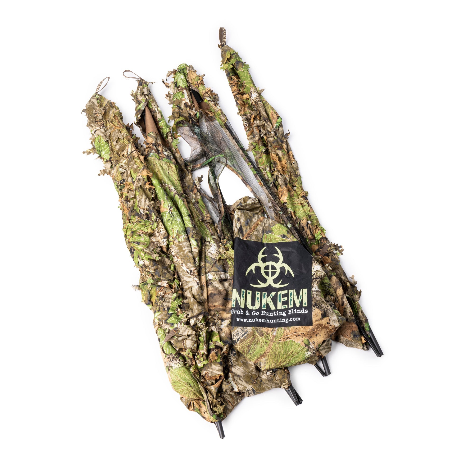 NUKEM Grab & Go Hunting Blind with leafy camo pattern for outdoor concealment