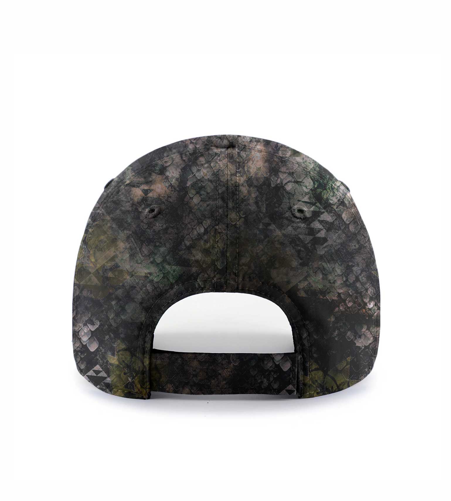 Camo hunting cap with snake scale pattern, ideal for outdoor concealment and wilderness use.