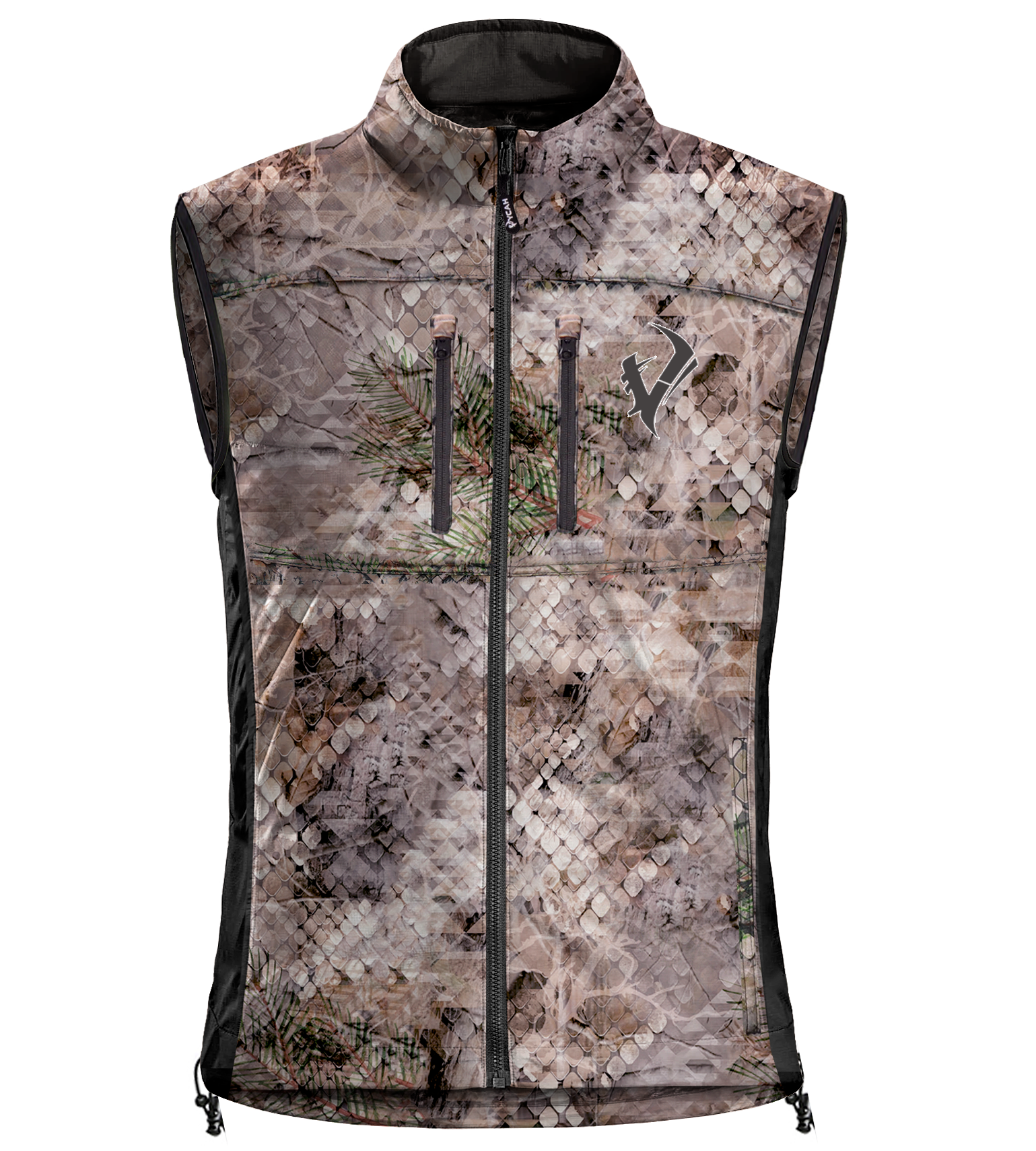 Vycah Mission Vest in Fall camo, front view with double-zip chest pockets