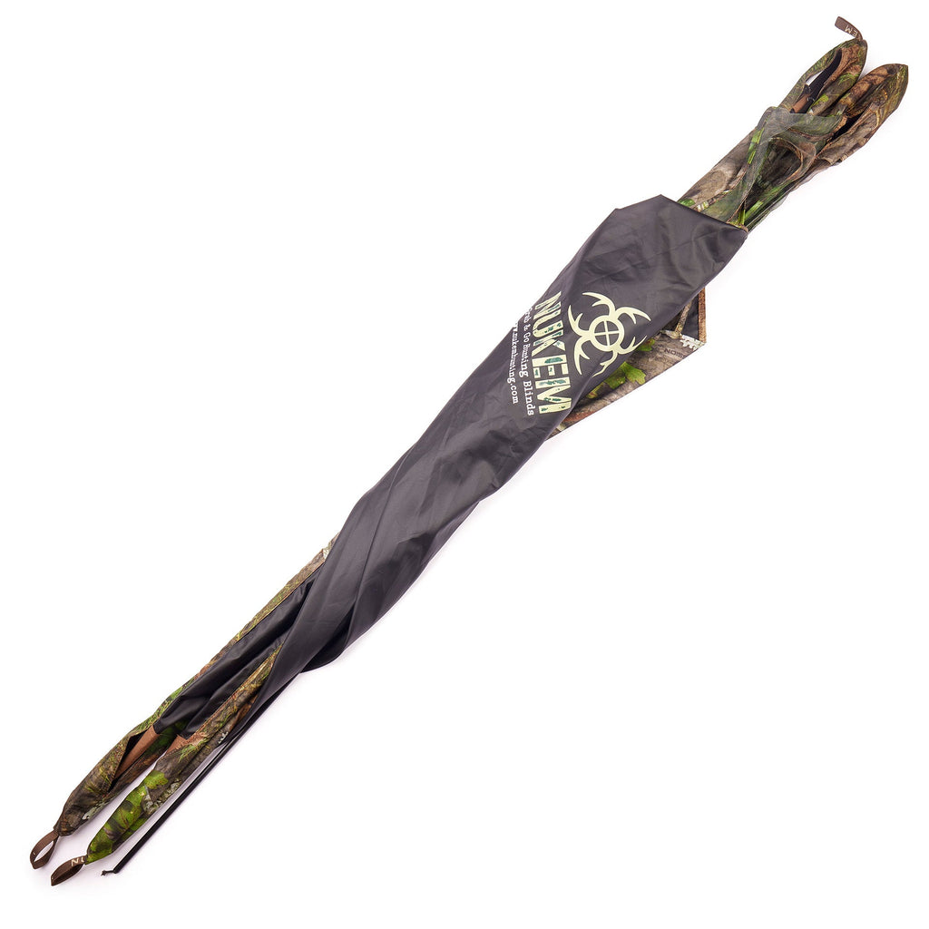 Nukeem Grab & Go Hunting Blind in woodland camo pattern, compact portable design for deer hunting