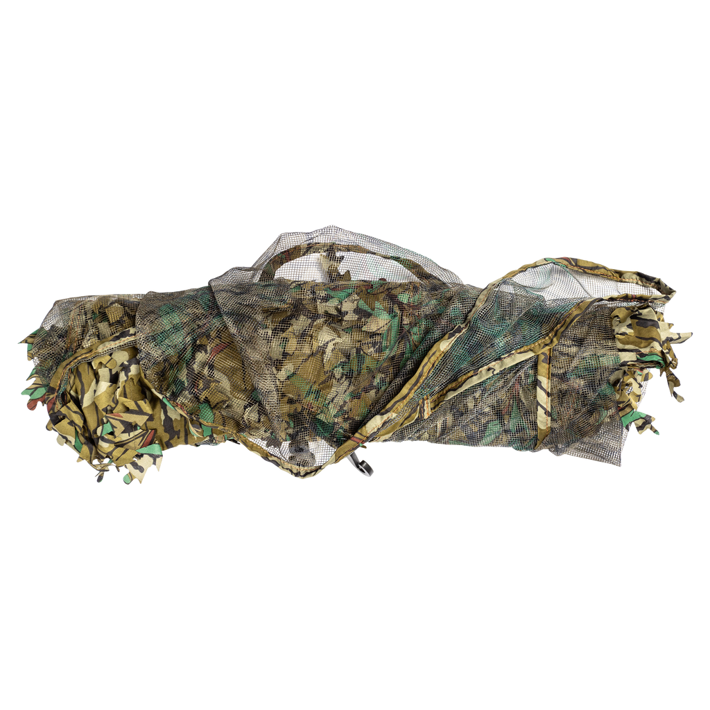 Camouflage ghillie suit netting for hunting and outdoor concealment, featuring leafy woodland pattern