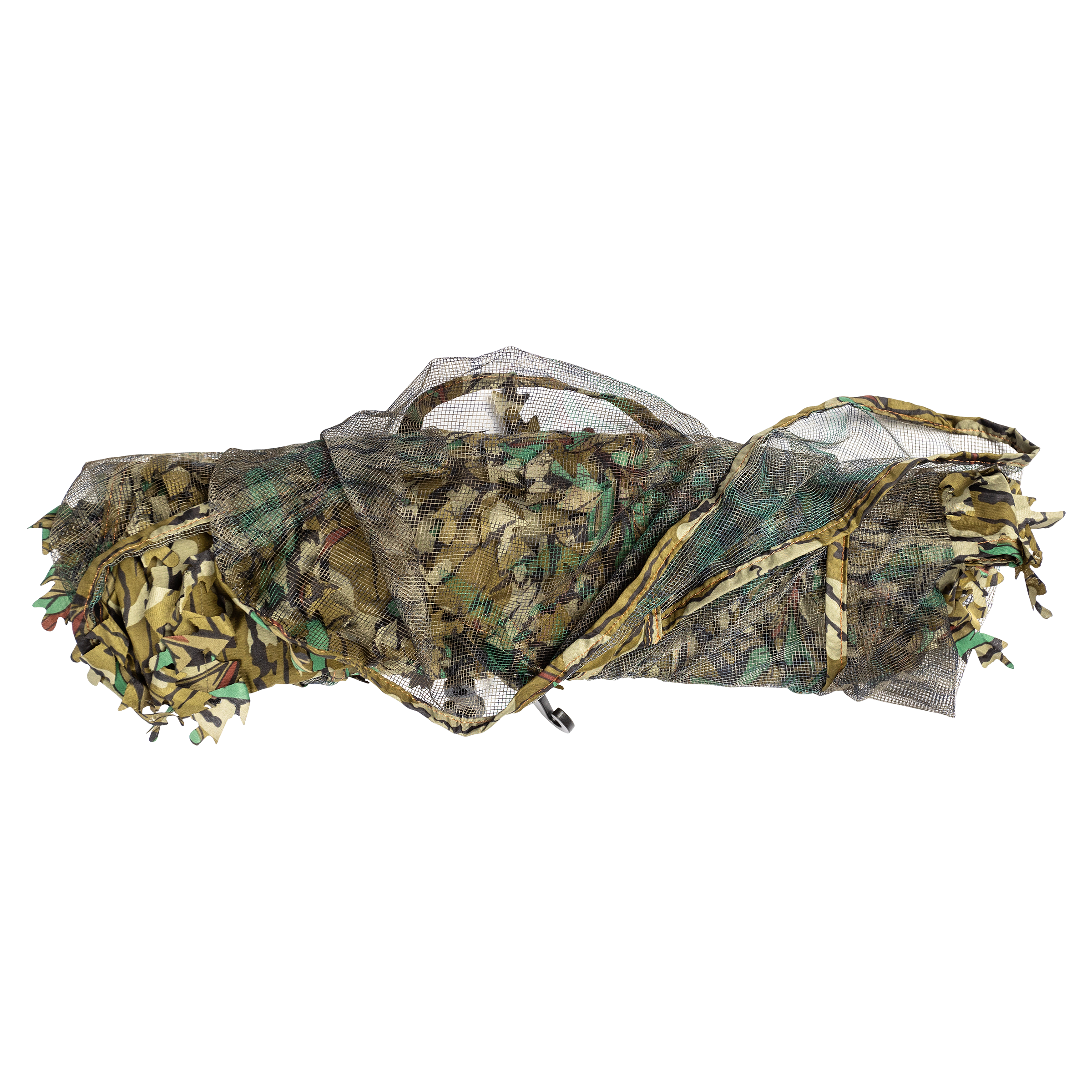 Camouflage ghillie suit netting for hunting and outdoor concealment, featuring leafy woodland pattern