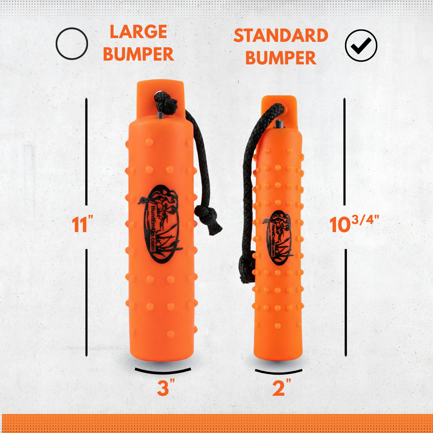 HuntEmUp Standard 2-Inch Orange Dog Training Bumpers with Throw Rope and Air Valve – 6 Pack