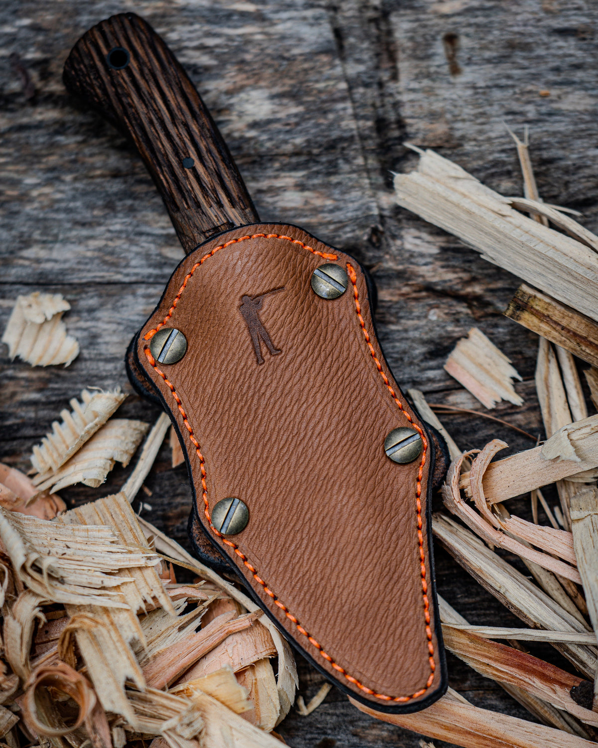 Leather and Boltaron Ball and Buck sheath for the Winkler Huntsman Knife on split kindling