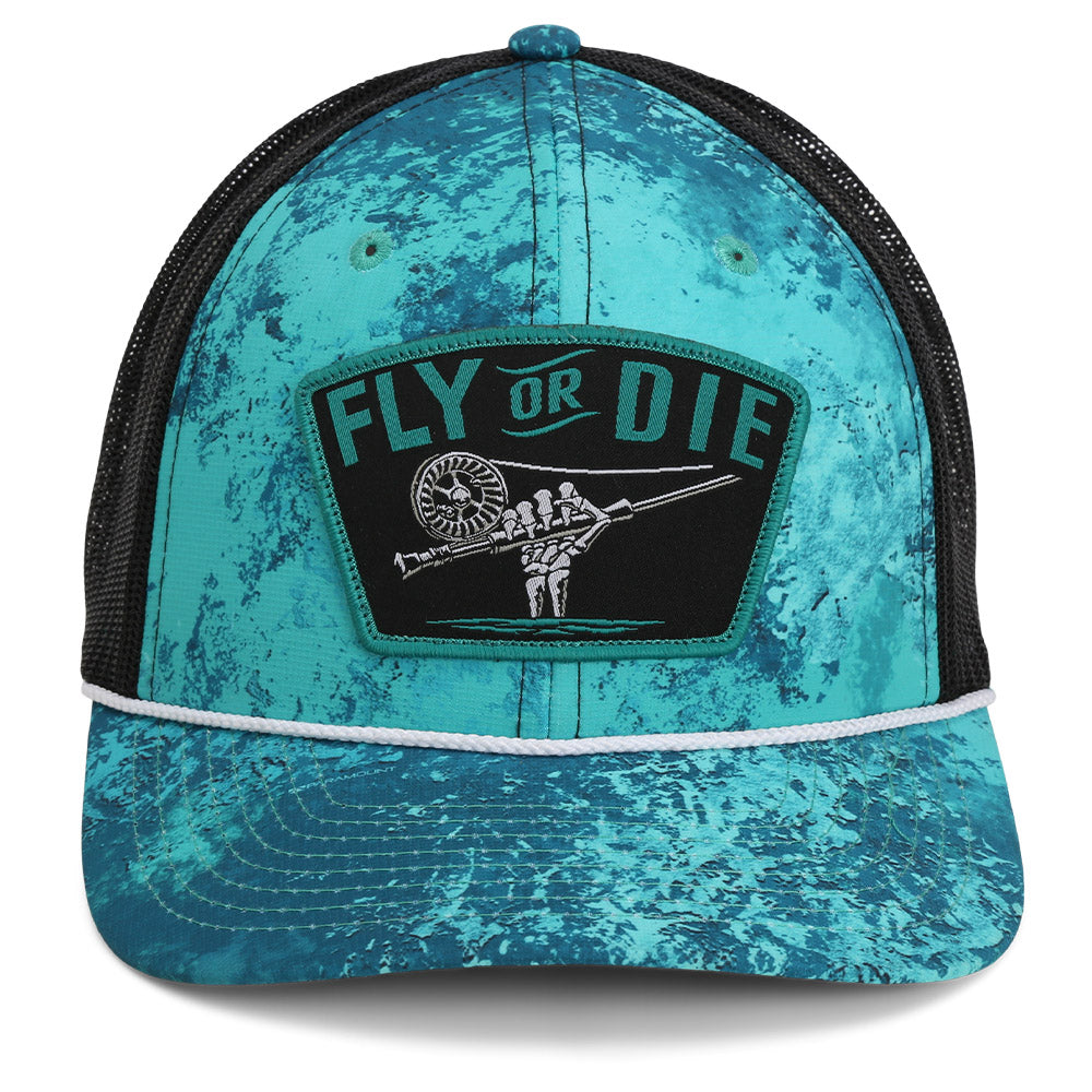 Fly or Die Hat Fly Fishing Mesh Back Rope Cap - front | Venator Hunting