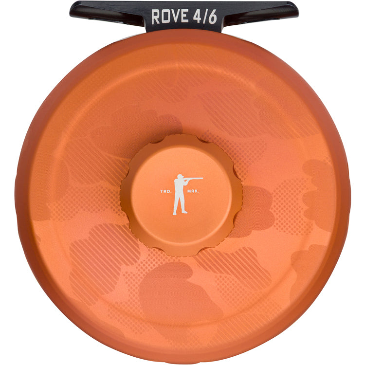Abel x Ball and Buck ROVE 4/6 solid fly reel in Orange, engraved camo face