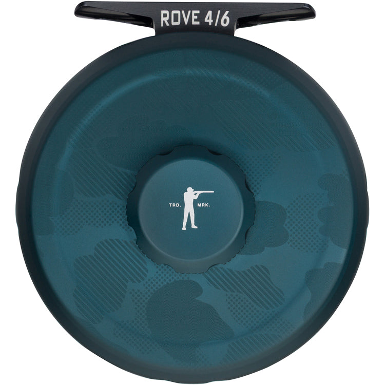 Abel x Ball and Buck ROVE 4/6 solid fly reel in Deep Blue, engraved camo face with Arthur logo