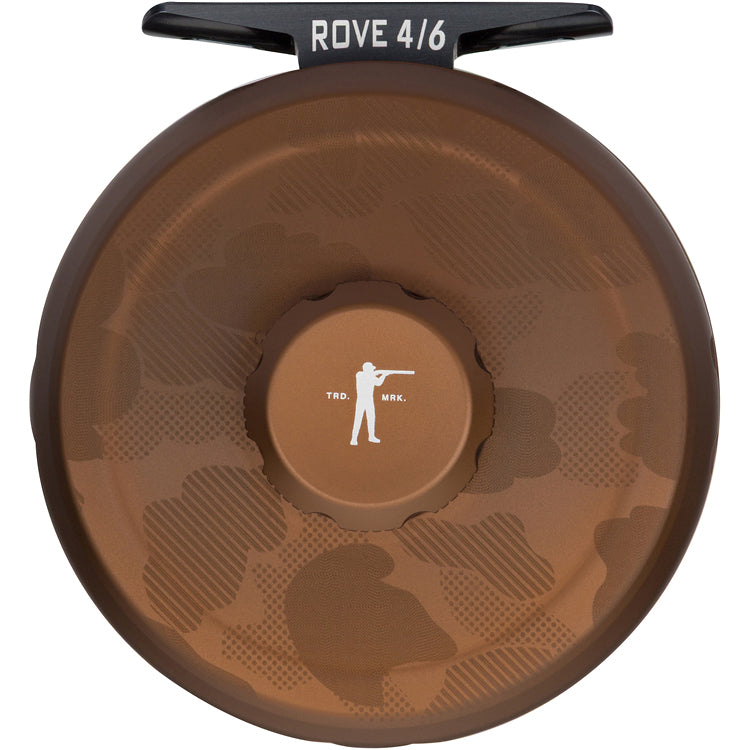 Abel x Ball and Buck ROVE 4/6 solid fly reel in Dark Brown, engraved camo face